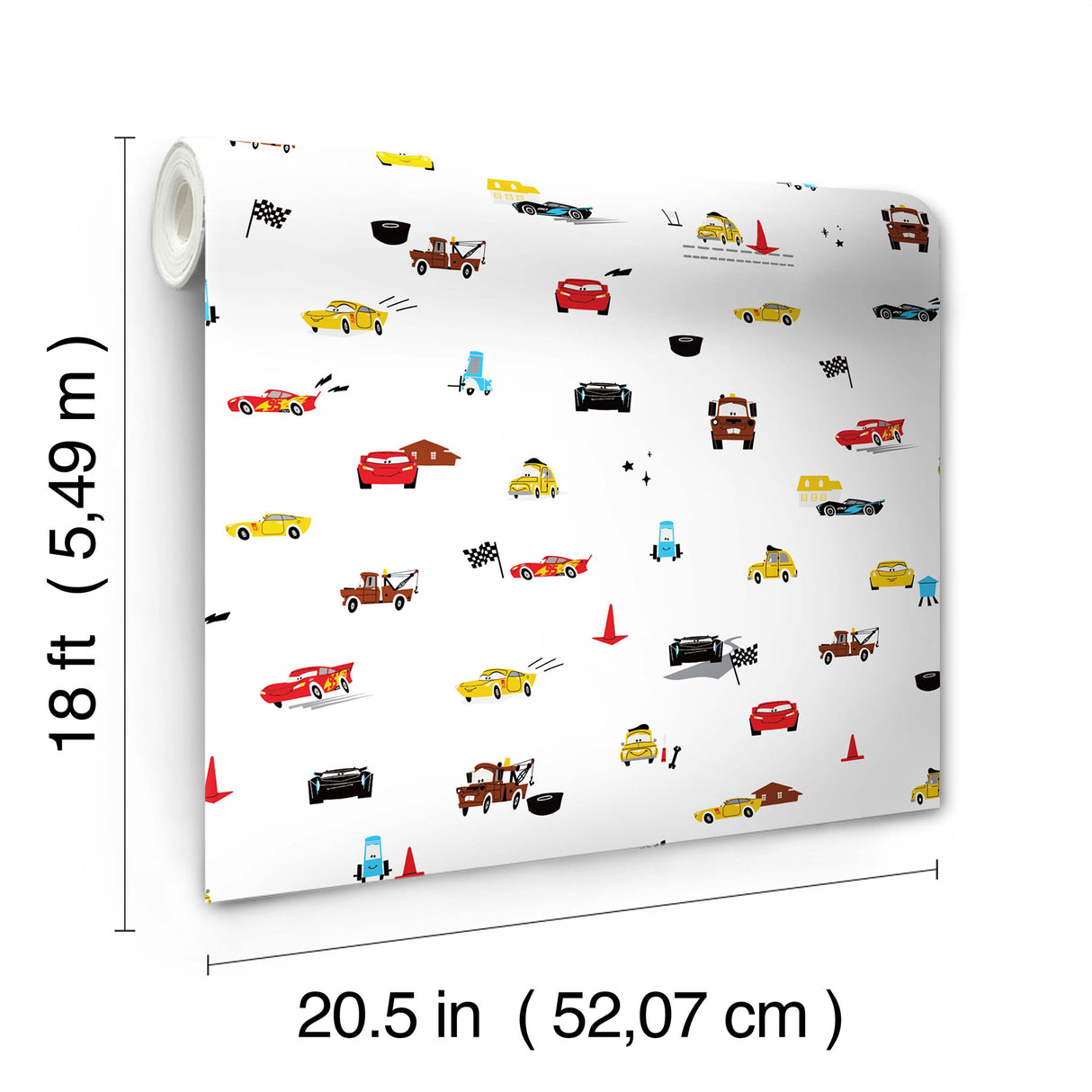 Disney & Pixar Cars Racing White Peel & Stick Kids Wallpaper with Lightning McQueen and Mater by RoomMates - RMK12816PL