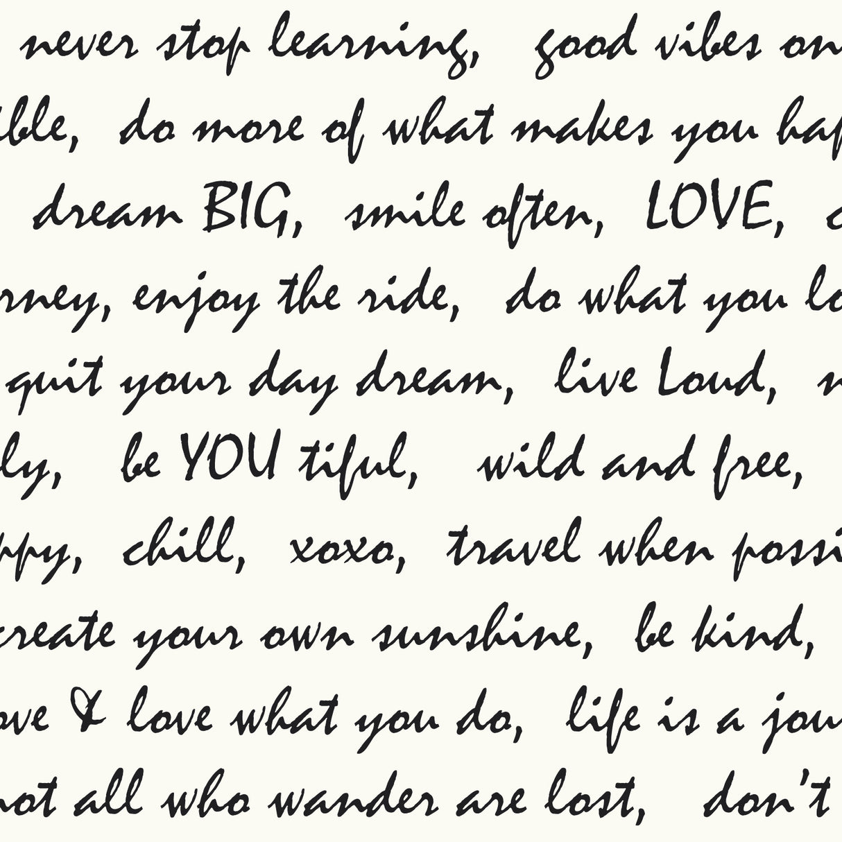 Dream Big Script Black Peel and Stick Wallpaper by RoomMates RMK9005WP - Inspirational Script Typography on White Background