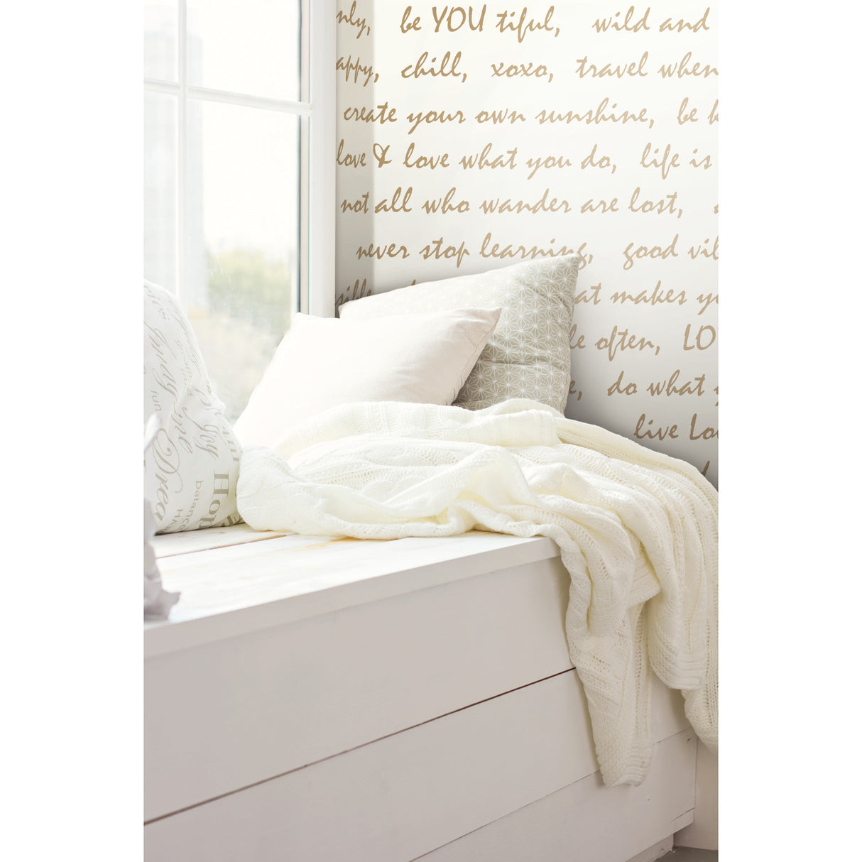 Dream Big Script Gold by RoomMates Motivational Metallic Cursive Script Peel and Stick Fully Removable Vinyl Wallpaper for Accent Walls - RMK9006WP