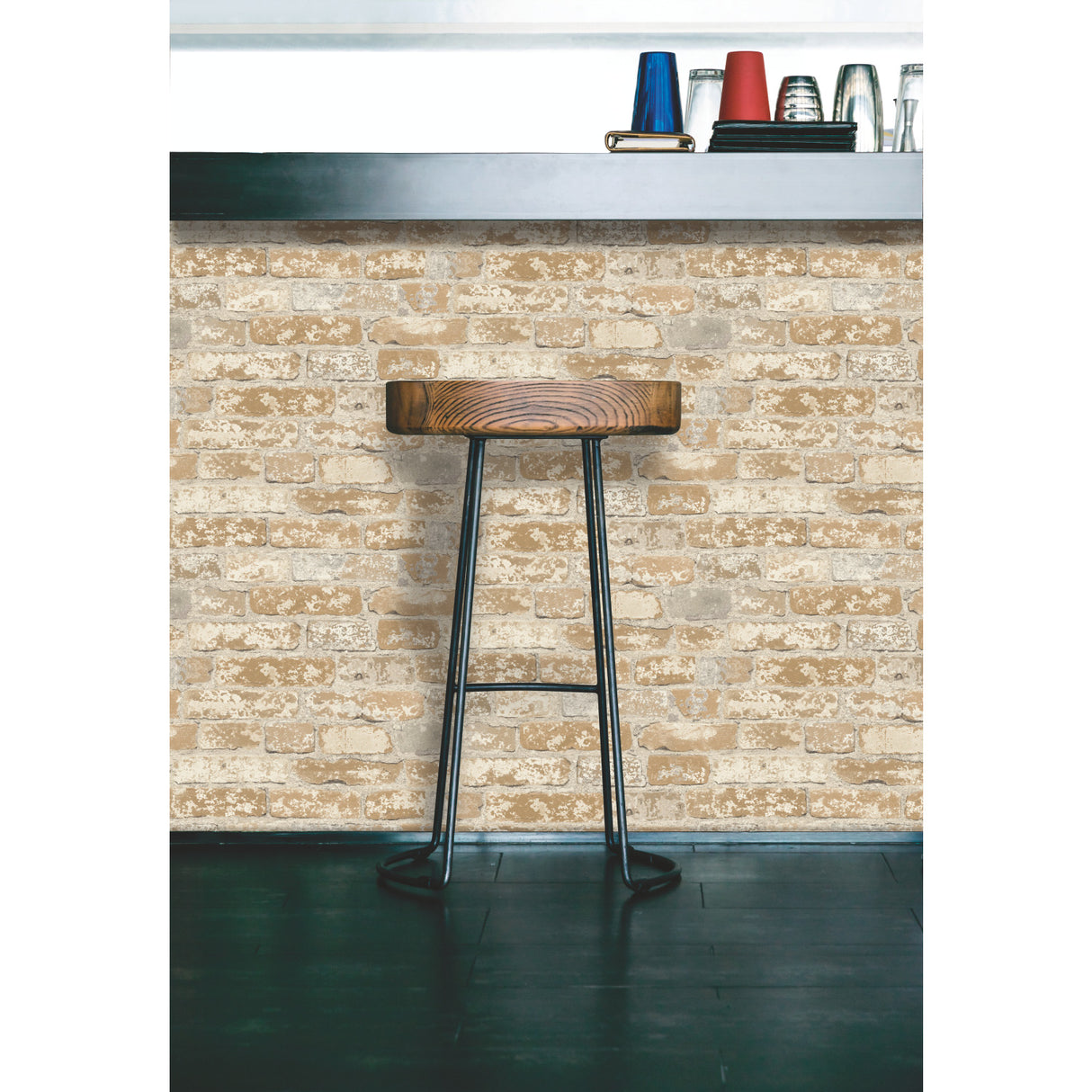Stuccoed Brick Brown by RoomMates Industrial Exposed Brick Peel and Stick Vinyl Wallpaper for Walls - RMK9037WP