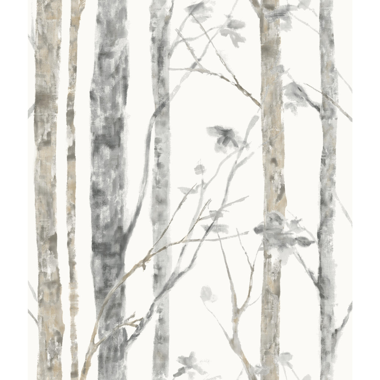 Birch Trees Brown Peel and Stick Wallpaper by RoomMates RMK9047WPZ - Botanical Nature-Inspired Forest Design