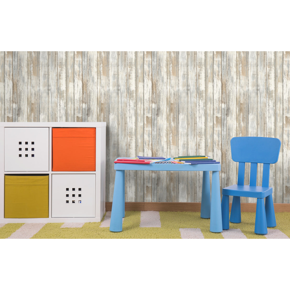 Distressed Wood Tan by RoomMates Peel and Stick Farmhouse Rustic Vinyl Wallpaper, Repositionable and Removable - RMK9050WPZ