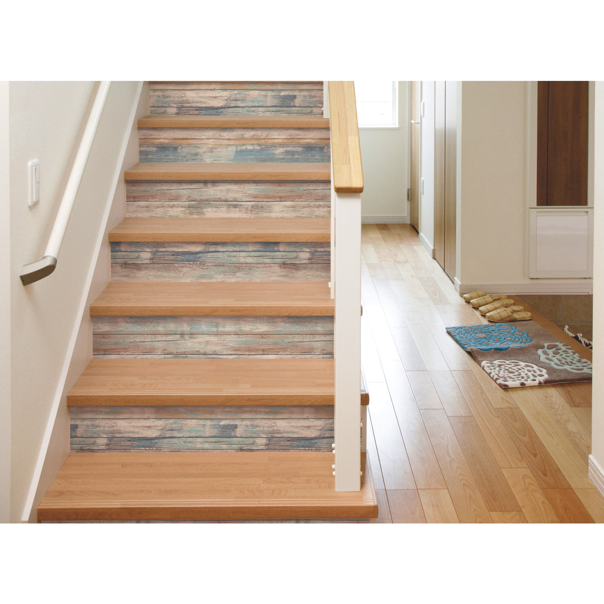 Distressed Wood Blue by RoomMates Peel and Stick Farmhouse Rustic Reclaimed Wood Plank Vinyl Wallpaper 20.5 In x 16.5 Ft Roll - RMK9052WP