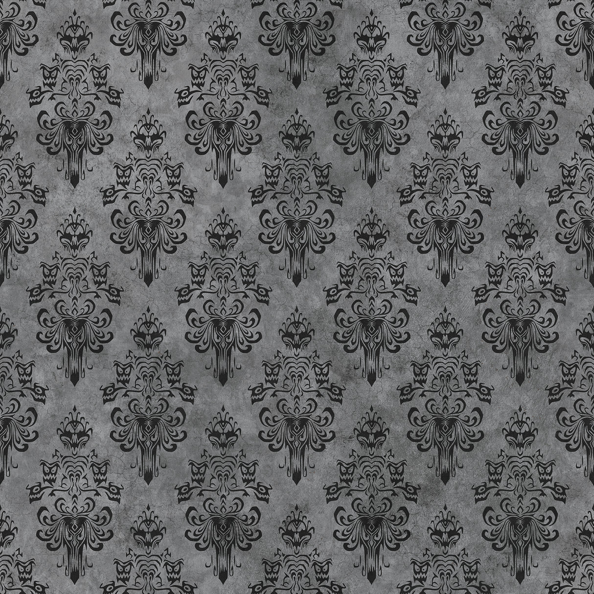 Disney Haunted Mansion Grey and Black Distressed Damask Peel and Stick Wallpaper by RoomMates - RMWS1220