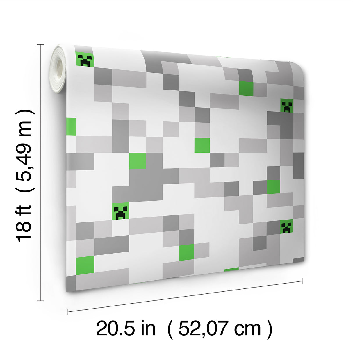Minecraft Pixel Creeper Grey by RoomMates Officially Licensed Kids Gaming Room Peel and Stick Wallpaper Roll 20.5in x 18ft - RMWS1223