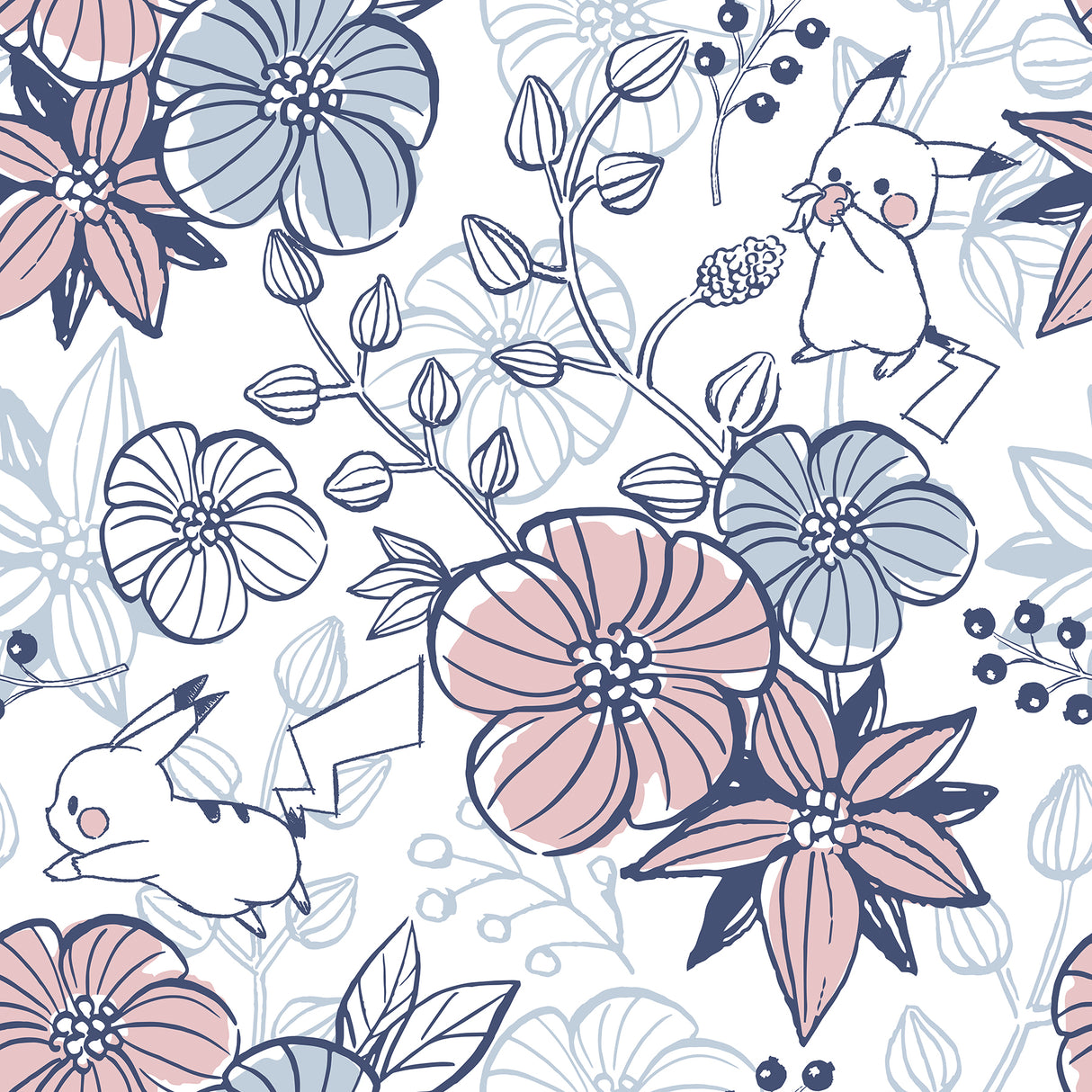 Pokémon Pikachu Floral Peel and Stick Wallpaper in Pink and Blue by RoomMates RMWS1229
