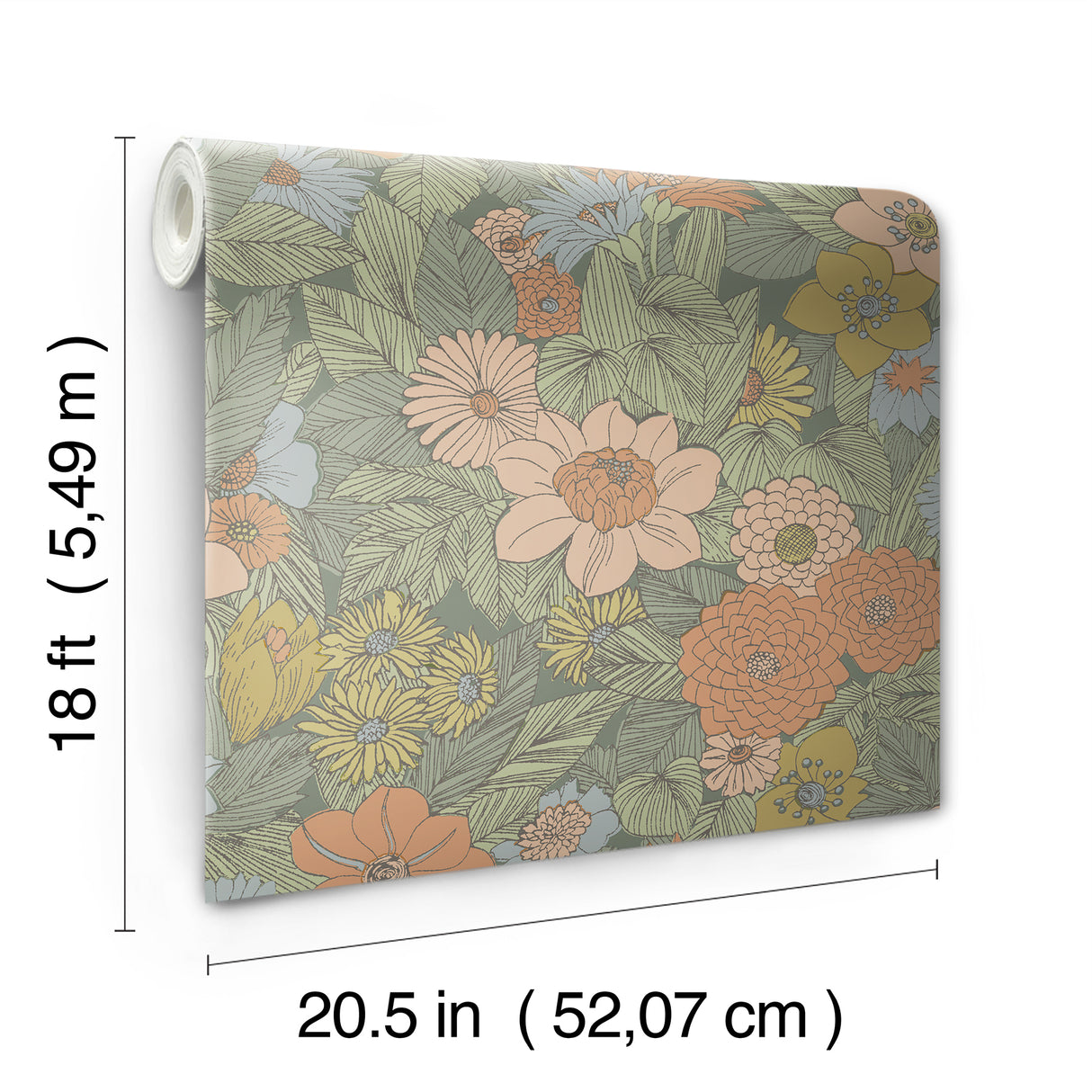 Retro Floral Pink and Green by RoomMates Modern Groovy Peel and Stick Botanical Floral Wallpaper Roll 20.5 Inches x 18 Feet - RMWS1239