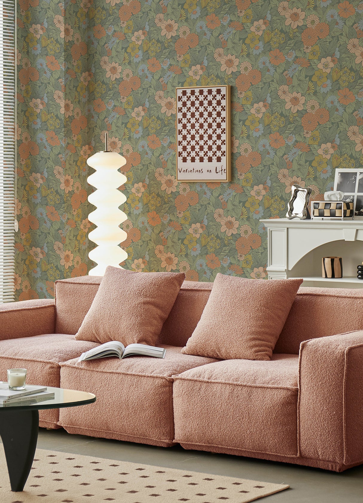 Retro Floral Pink and Green by RoomMates Modern Groovy Peel and Stick Botanical Floral Wallpaper Roll 20.5 Inches x 18 Feet - RMWS1239