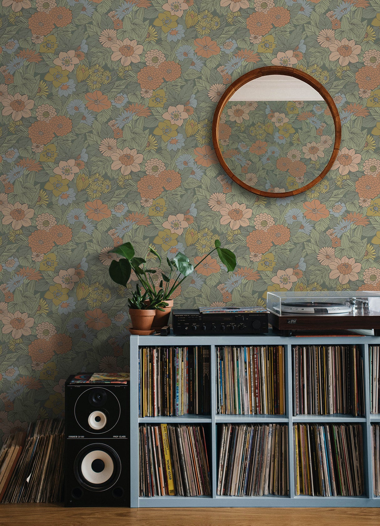 Retro Floral Pink and Green by RoomMates Modern Groovy Peel and Stick Botanical Floral Wallpaper Roll 20.5 Inches x 18 Feet - RMWS1239