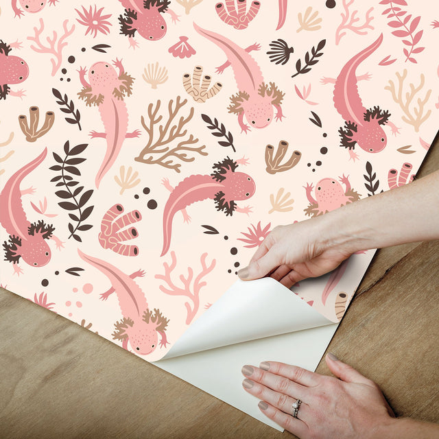 Axolotl Pink Underwater Garden Peel & Stick Wallpaper