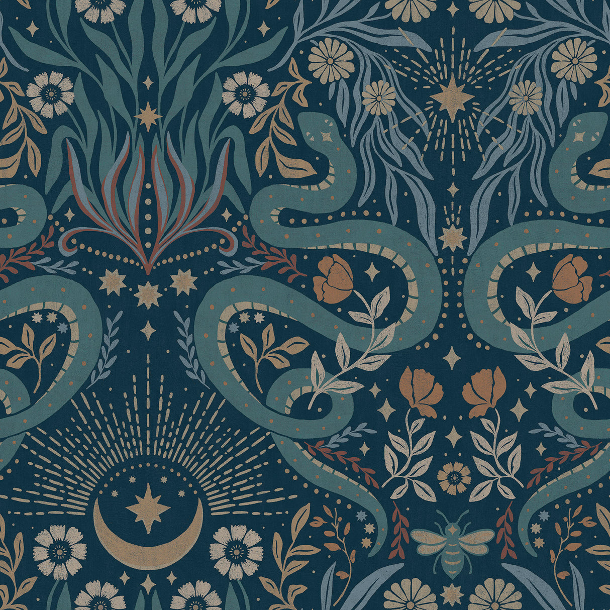 Mystic Serpent Navy Peel and Stick Wallpaper by RoomMates - RMWS1257