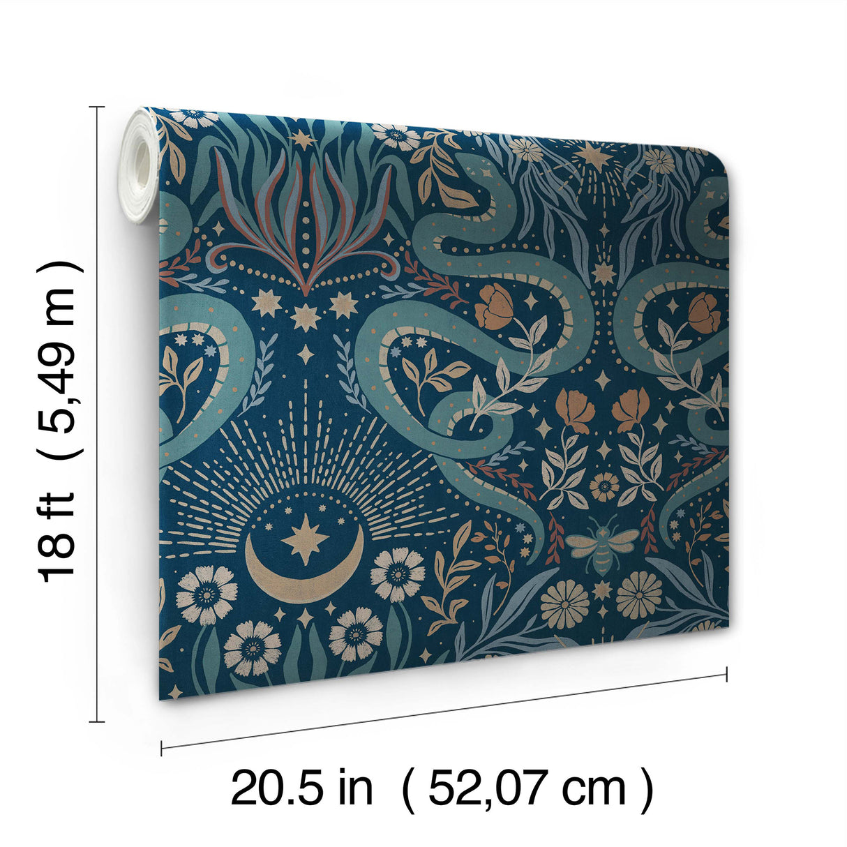 Mystic Serpent Navy by RoomMates Rebellious and Mystical Serpentine Damask Animal Print Peel and Stick Wallpaper for Modern Interiors - RMWS1257