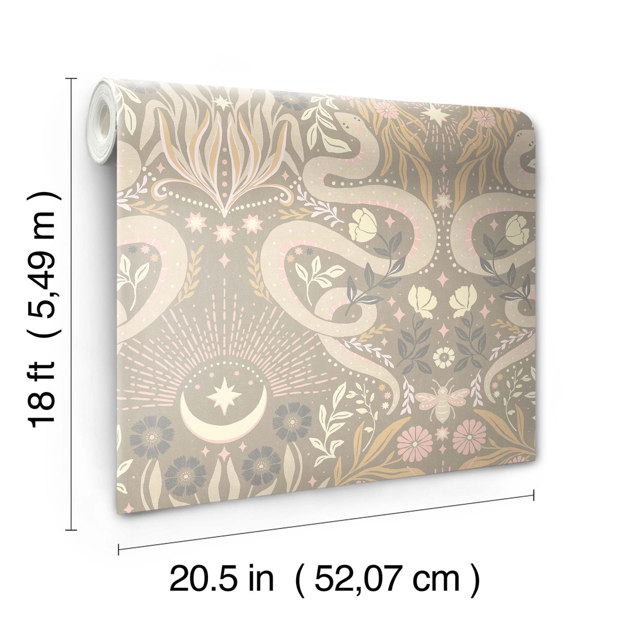Mystic Serpent Taupe Peel and Stick Wallpaper by RoomMates Modern Serpentine Damask Botanical Removable Vinyl 20.5 In x 18 Ft RMWS1258