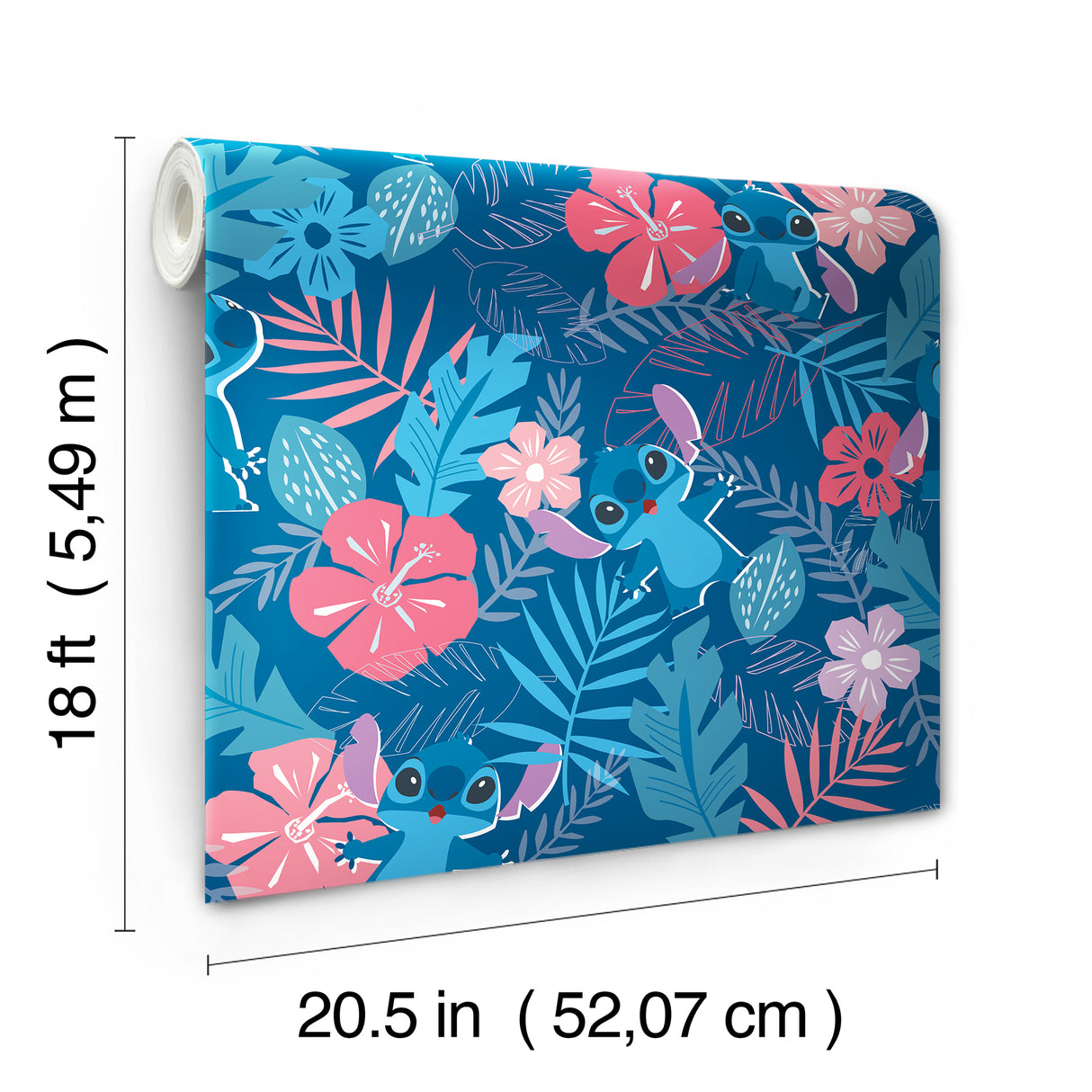 Disney Stitch Tropical Flowers Blue Officially Licensed Kids Tropical Floral Peel and Stick Wallpaper by RoomMates - RMWS1265