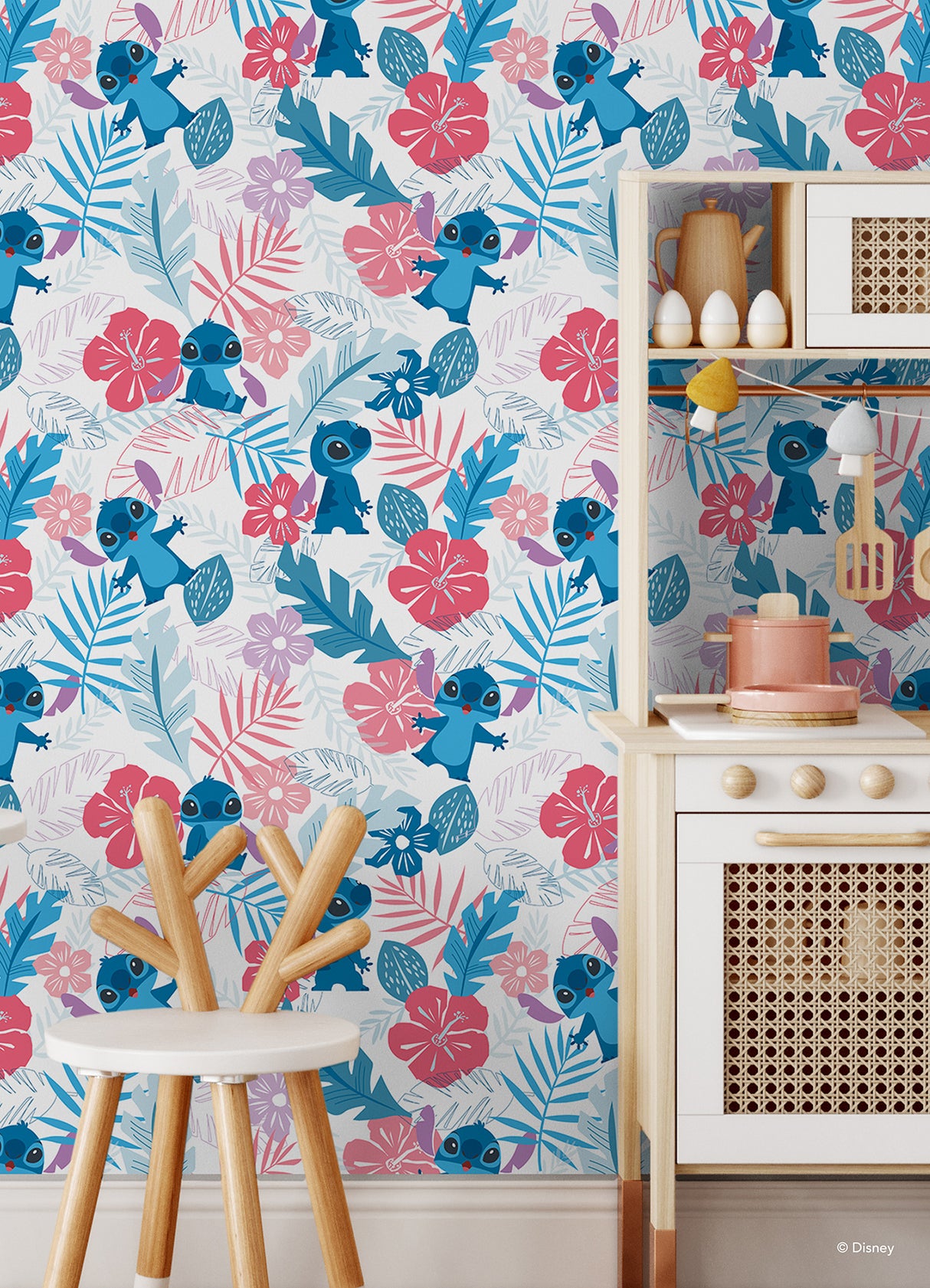 Disney Stitch Tropical Flowers Pink by RoomMates Officially Licensed Kids Island Tropical Hibiscus Floral Peel and Stick Wallpaper RMWS1266