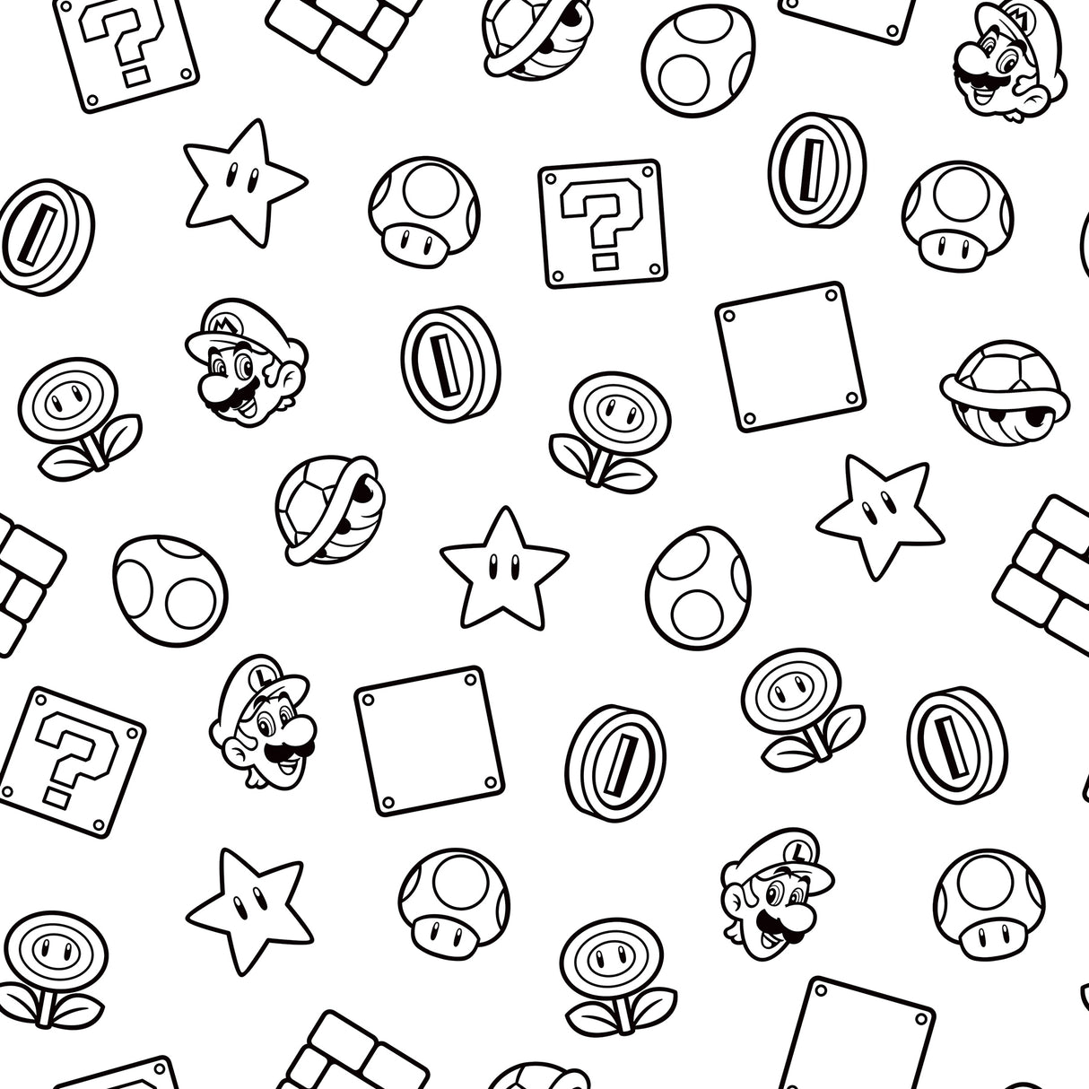 Nintendo Super Mario Power Up Icons Black and White Peel and Stick Wallpaper by RoomMates - RMWS1268
