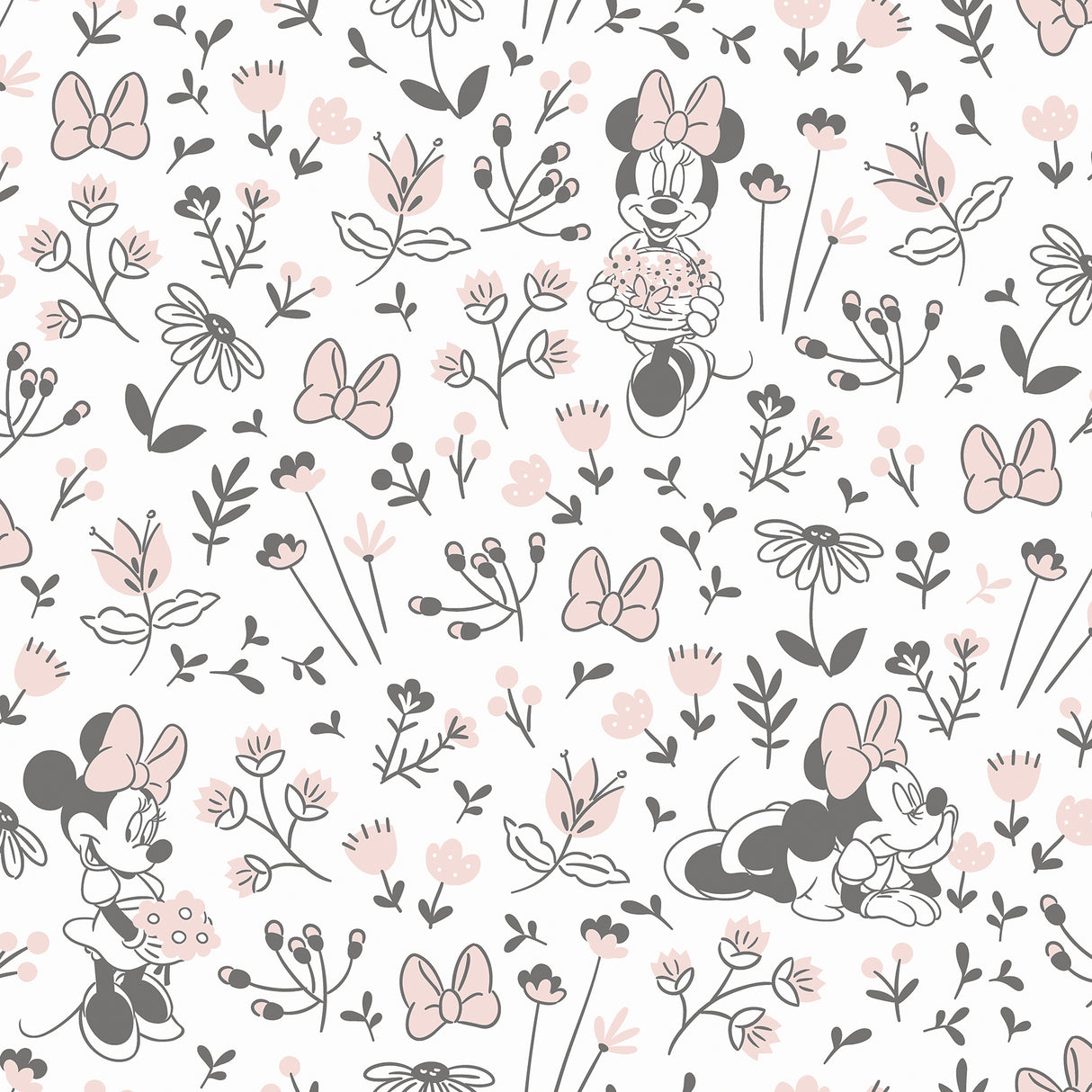 Disney Minnie Mouse Pretty as a Flower Black and White Peel and Stick Wallpaper by RoomMates RMWS1272