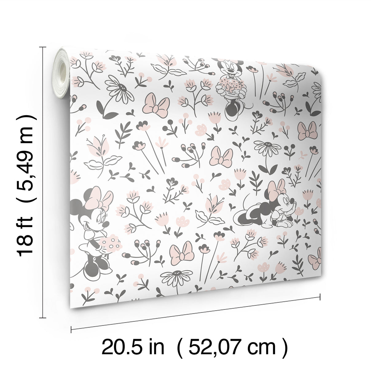 Disney Minnie Mouse Pretty as a Flower Black and White by RoomMates Kids Peel and Stick Wallpaper Floral Character Design RMWS1272