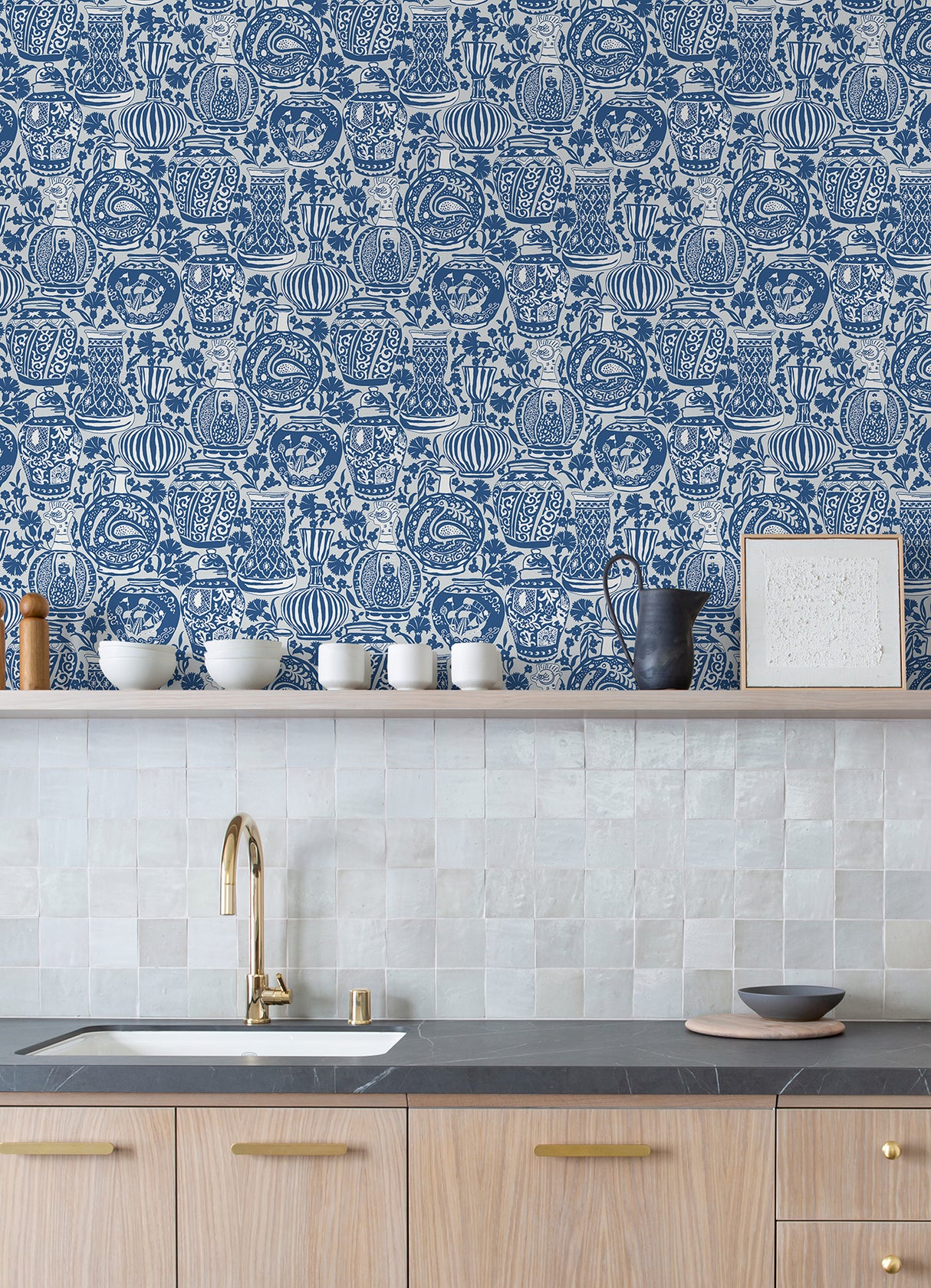 Delft Pottery Blue by RoomMates Artful Blue and White Delft Pottery Inspired Peel and Stick Wallpaper for Modern Global Style - RMWS1273