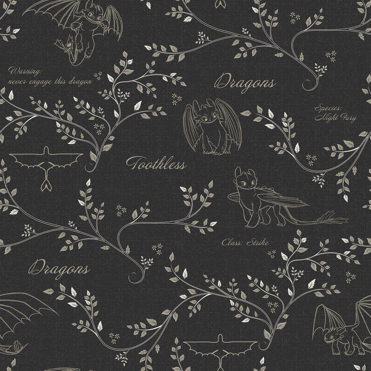 How to Train Your Dragon Toothless Radical Nature Black Peel and Stick Wallpaper by RoomMates - RMWS1298