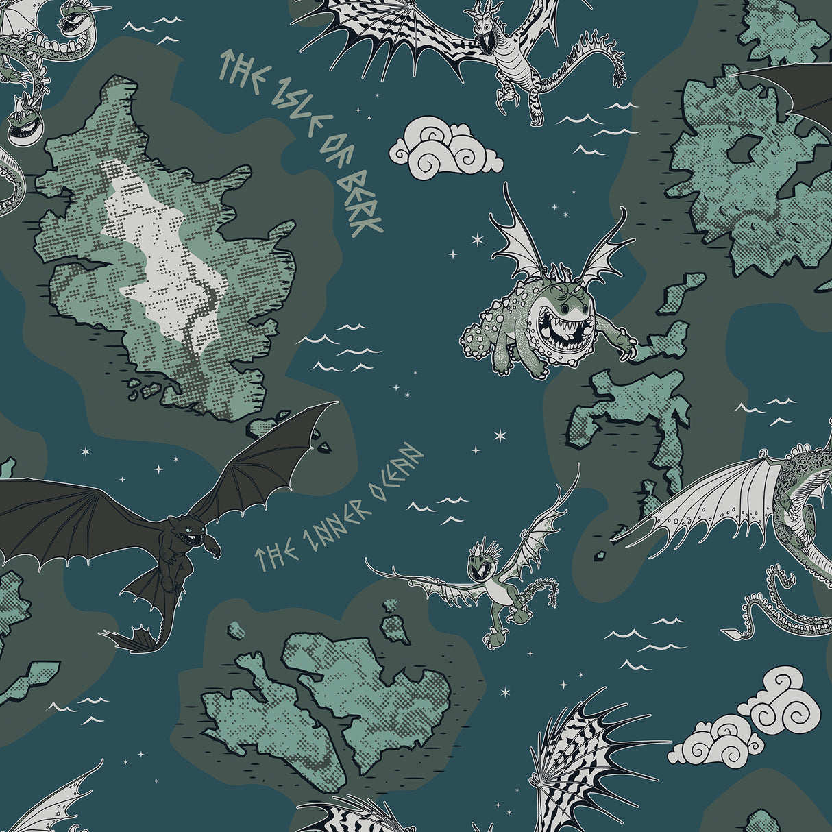 How to Train Your Dragon Isle of Berk Blue Peel and Stick Wallpaper by RoomMates - RMWS1300