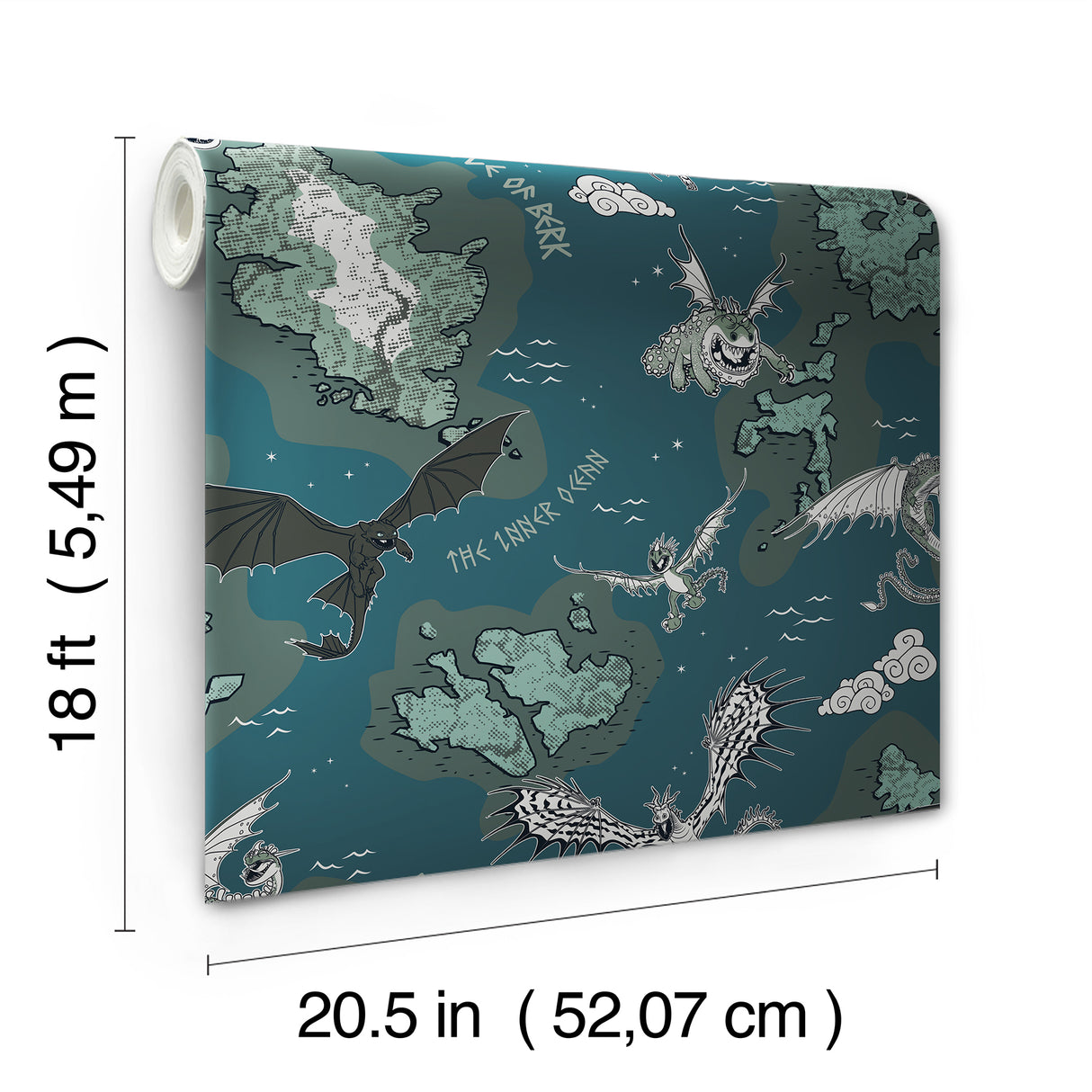 How to Train Your Dragon Isle of Berk Blue by RoomMates DreamWorks Officially Licensed Peel and Stick Dragon Map Wallpaper - RMWS1300