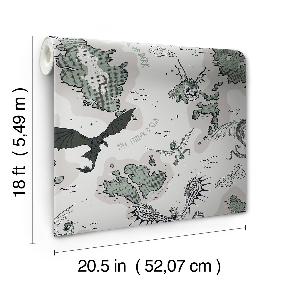 How to Train Your Dragon Isle of Berk Grey by RoomMates DreamWorks Animation Licensed Dragon Map Peel & Stick Wallpaper - RMWS1301