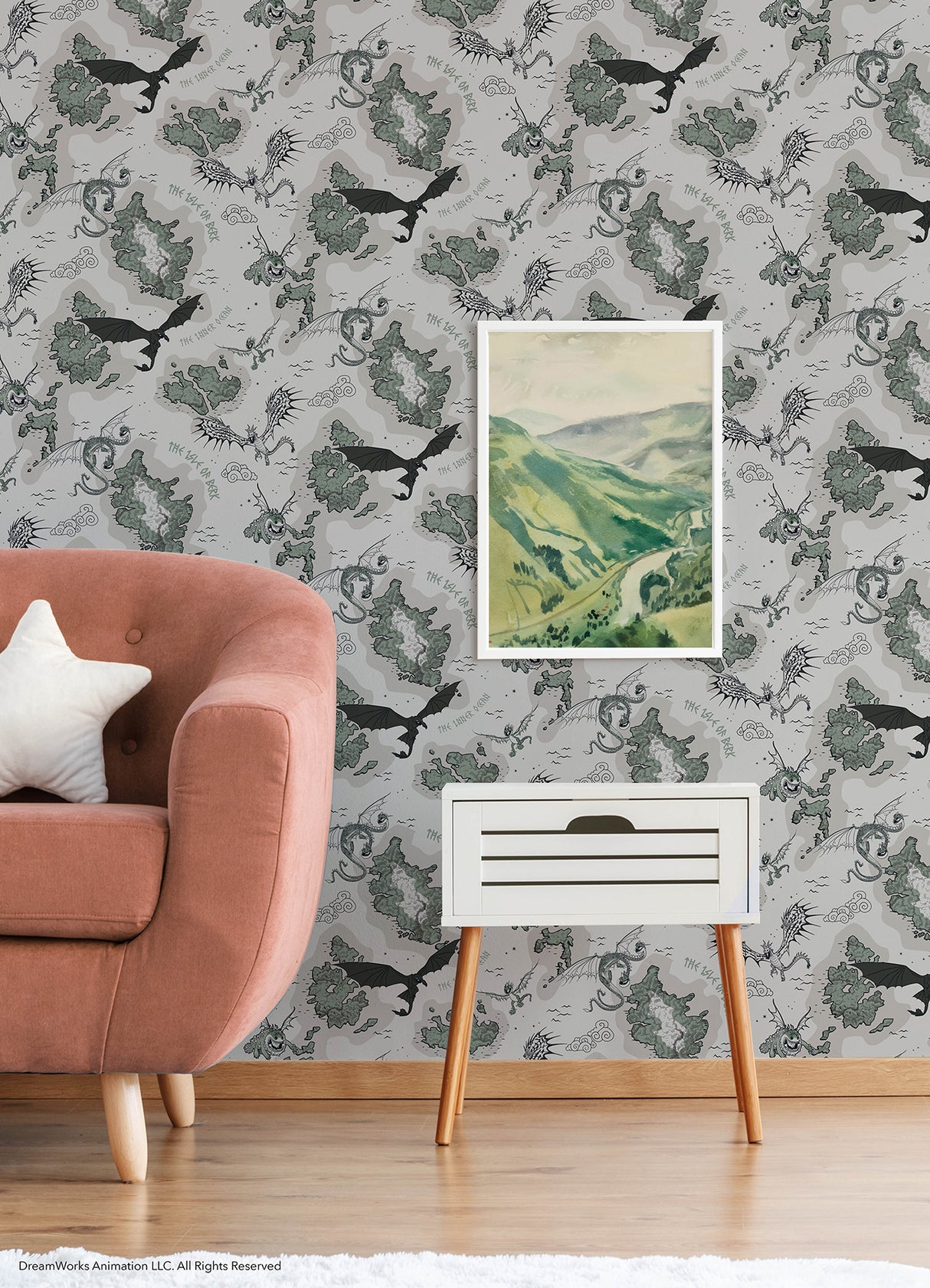 How to Train Your Dragon Isle of Berk Grey by RoomMates DreamWorks Animation Licensed Dragon Map Peel & Stick Wallpaper - RMWS1301