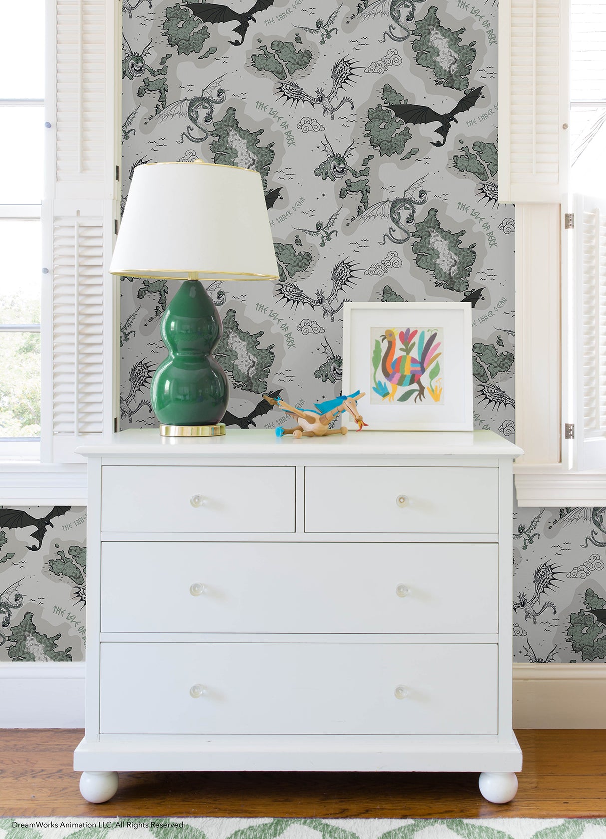 How to Train Your Dragon Isle of Berk Grey by RoomMates DreamWorks Animation Licensed Dragon Map Peel & Stick Wallpaper - RMWS1301