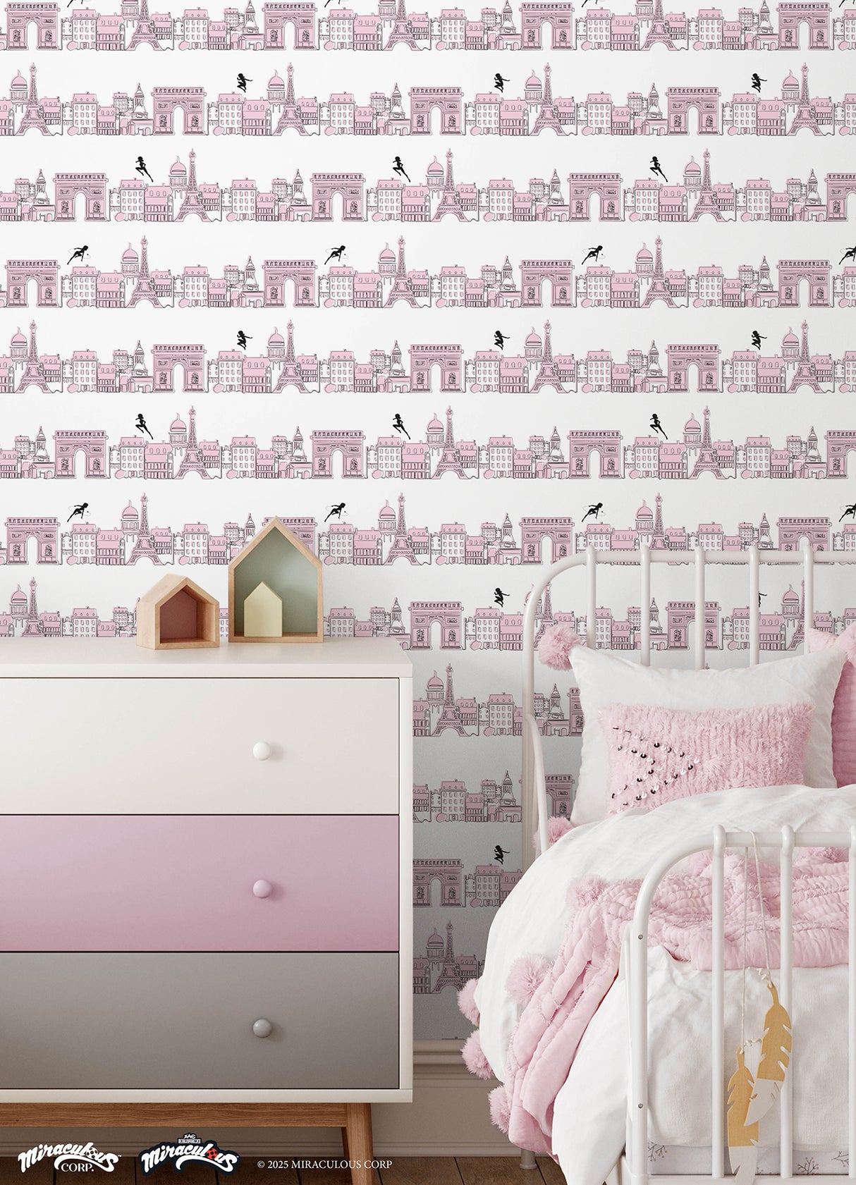 Miraculous Ladybug Charming Paris Pink by RoomMates Officially Licensed Peel and Stick Kids Wallpaper - RMWS1302