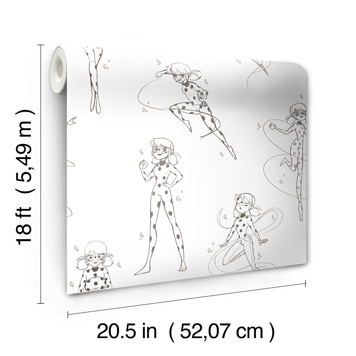Miraculous Ladybug Sketch Charcoal by RoomMates Officially Licensed Peel and Stick Kids Superhero Character Removable Wallpaper - RMWS1305