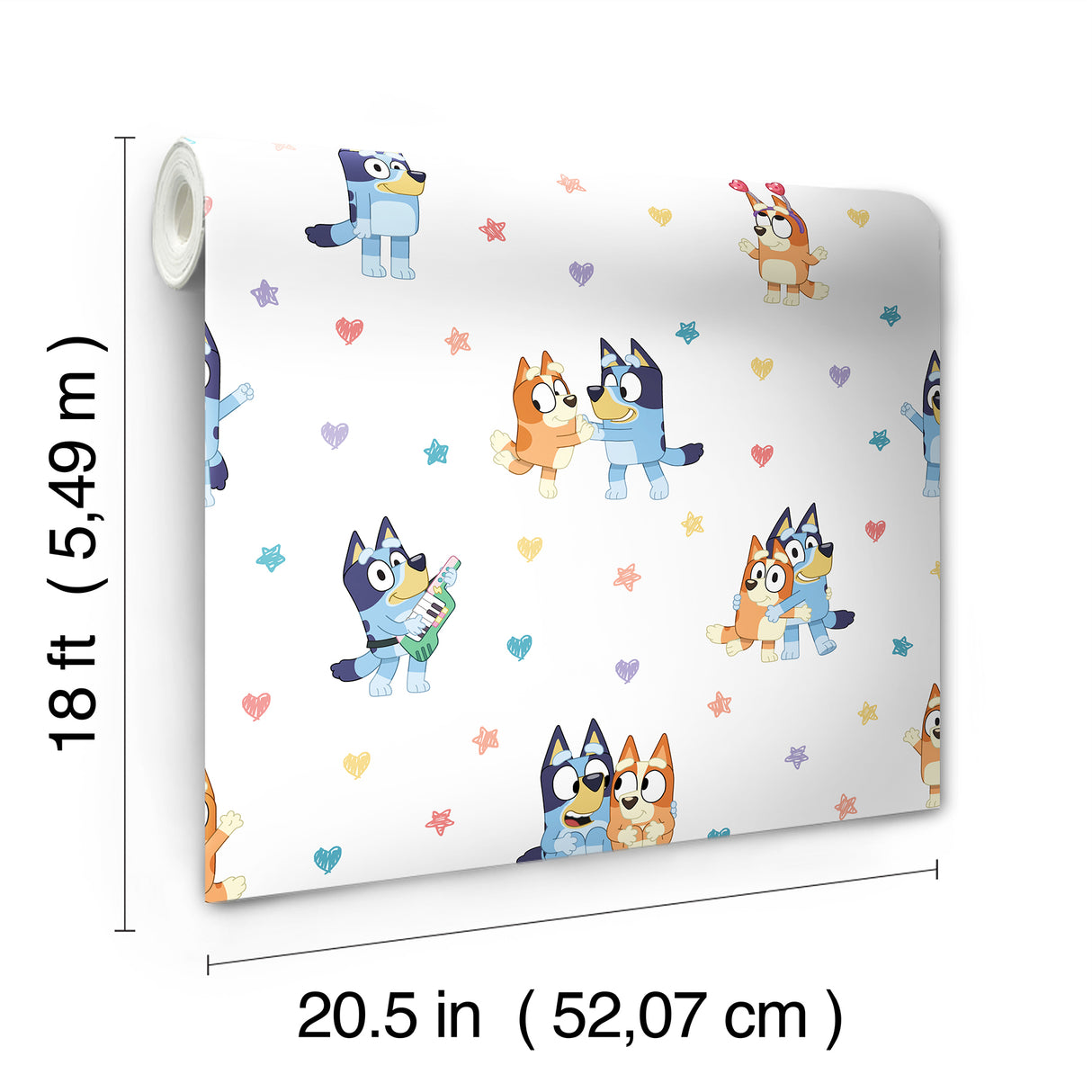 Bluey & Bingo Hearts Multicolor by RoomMates Officially Licensed BBC Peel and Stick Kids Wallpaper 20.5in x 18ft - RMWS1307