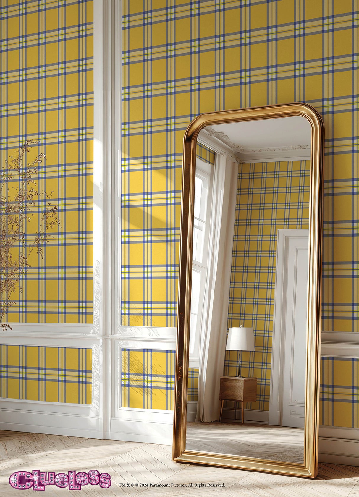 Clueless Cher Yellow Peel and Stick Wallpaper by RoomMates Iconic 90s Plaid Licensed Design Celebrate the 30th Anniversary - RMWS1323