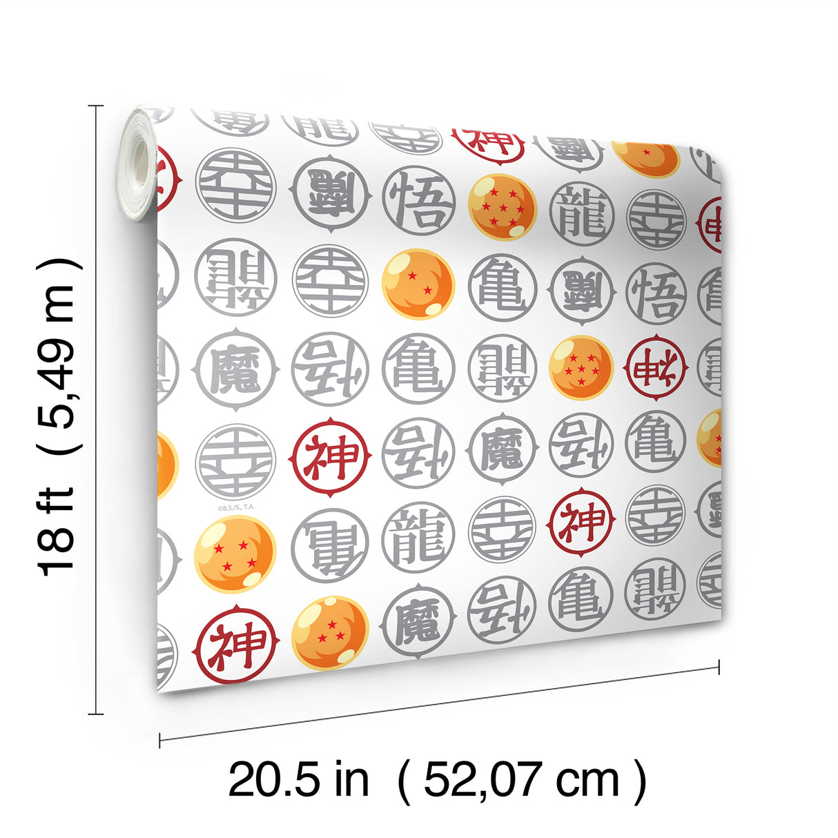 Dragon Ball Z Symbols White Peel and Stick Wallpaper by RoomMates Licensed Kids Anime Wallpaper - RMWS1327