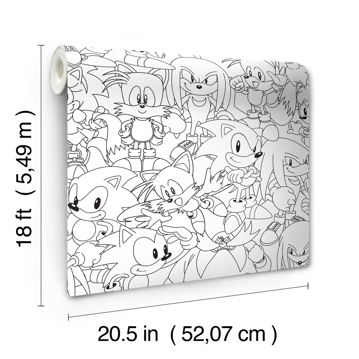 Sonic The Hedgehog Line Art Black and White Peel and Stick Kids Room Wallpaper by RoomMates Licensed Sega 20.5 in x 18 ft - RMWS1331
