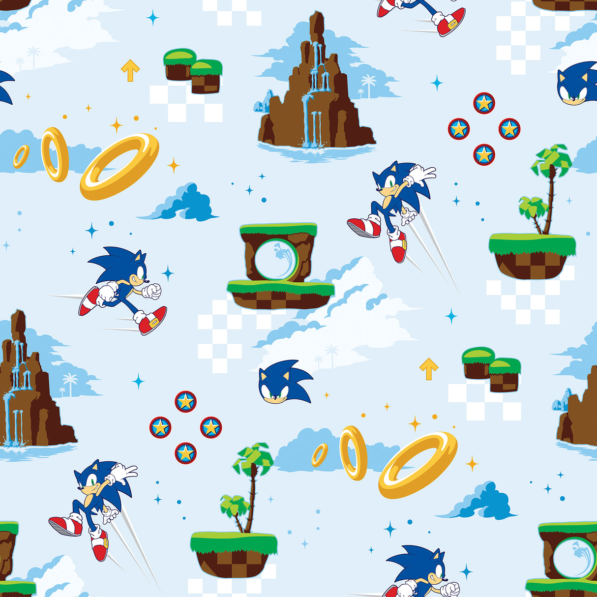 Sonic The Hedgehog Green Hill Zone Kids Novelty Peel and Stick Wallpaper in Blue by RoomMates - RMWS1335