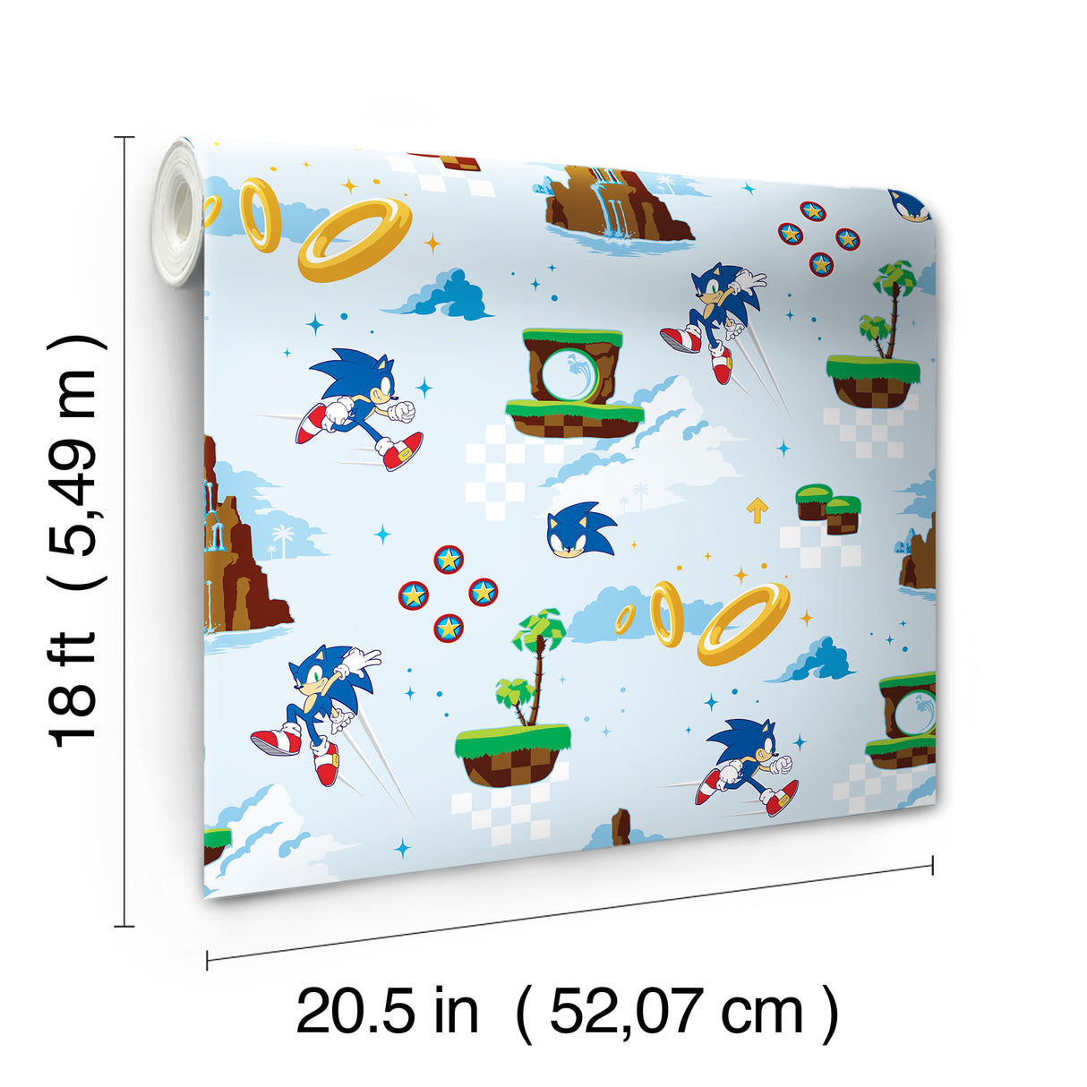 Sonic The Hedgehog Green Hill Zone Kids Novelty Peel and Stick Wallpaper in Blue featuring Classic Game Icons by RoomMates - RMWS1335