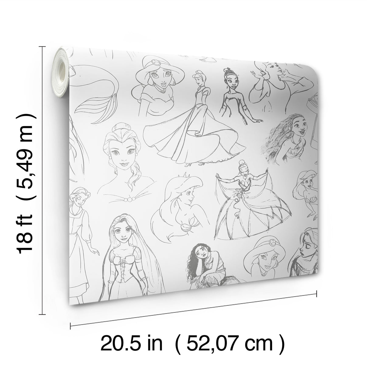 Disney Princess Sketches Charcoal by RoomMates Peel and Stick Wallpaper - RMWS1379