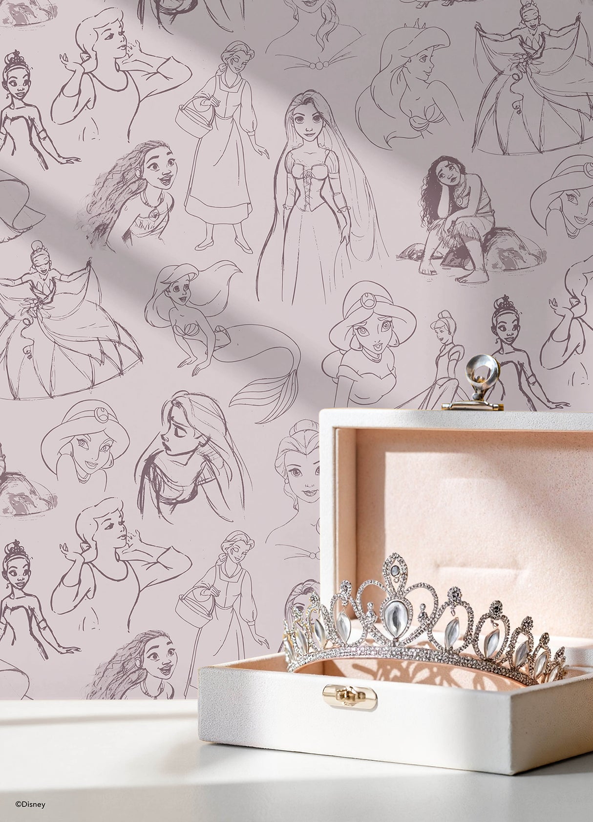 Disney Princess Sketches Plum Whimsical Fairy Tale Hand-Drawn Characters Novelty Kids Peel and Stick Wallpaper by RoomMates - RMWS1380