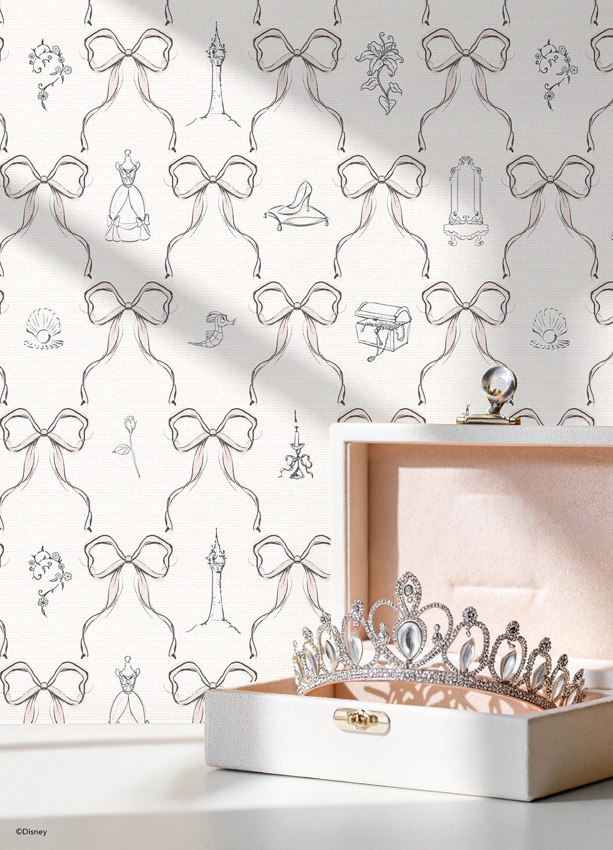 Disney Princess Bows Pink RoomMates Peel and Stick Wallpaper - RMWS1382