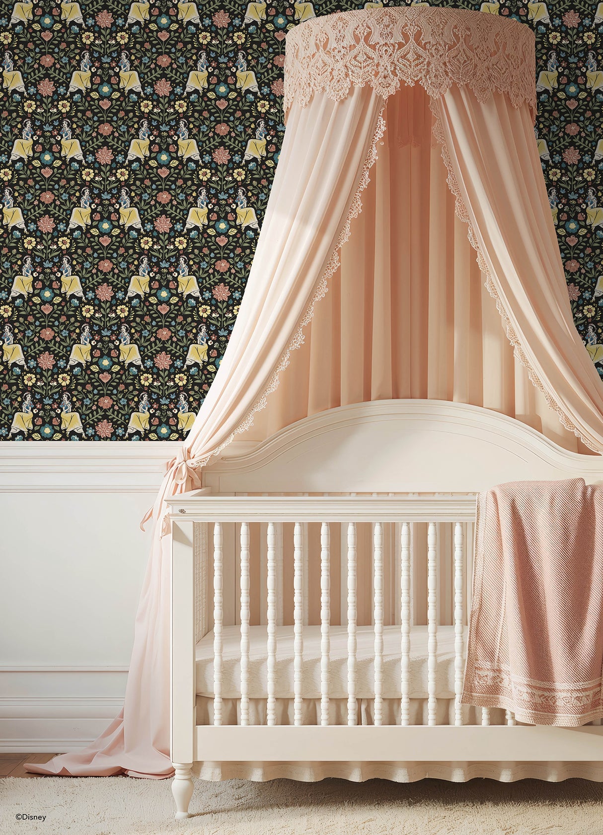 Disney Snow White Wishing Garden Charcoal by RoomMates Peel and Stick Storybook Floral Disney Princess Removable Wallpaper - RMWS1385