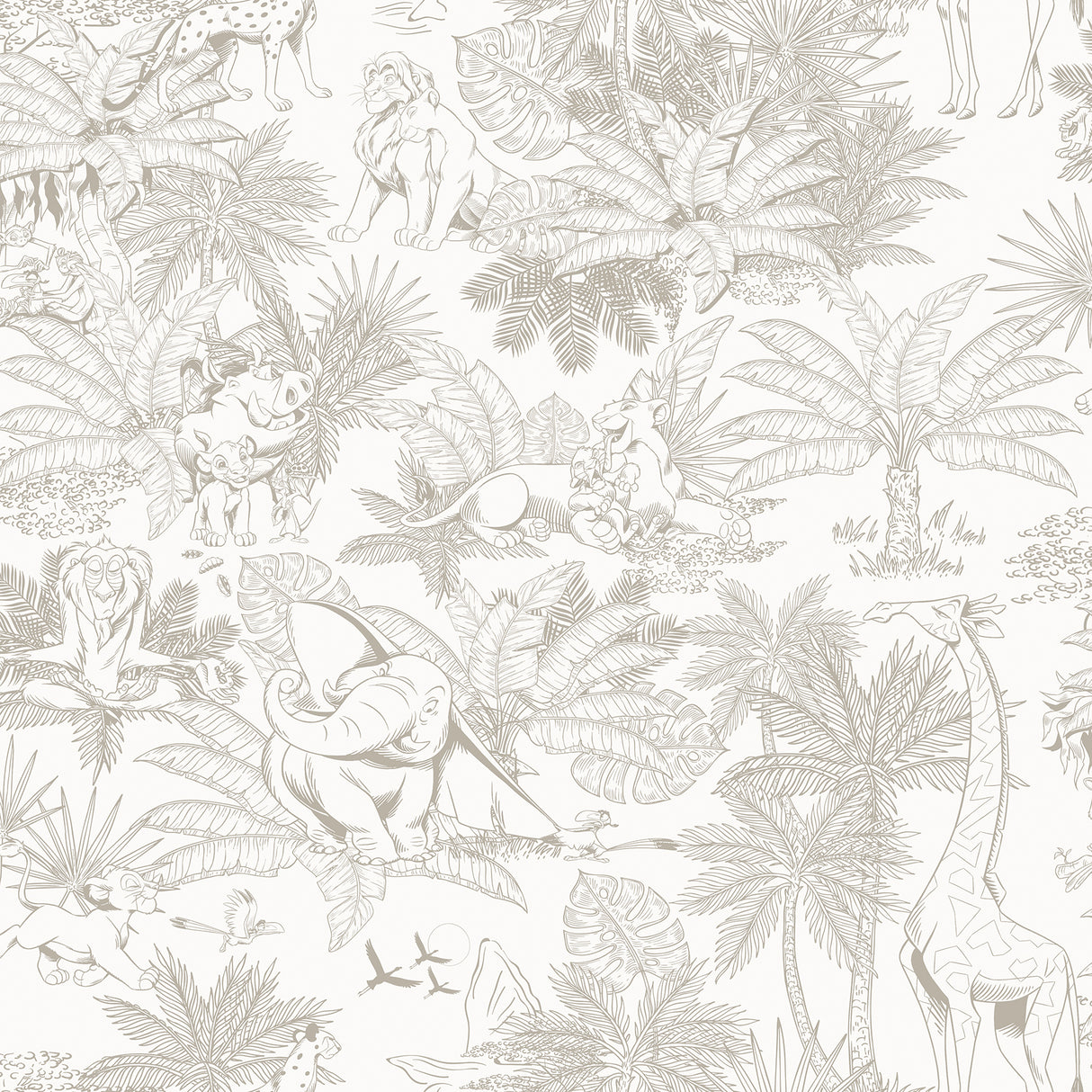 Disney Lion King Tropical Toile Beige Peel and Stick Wallpaper by RoomMates - RMWS1386