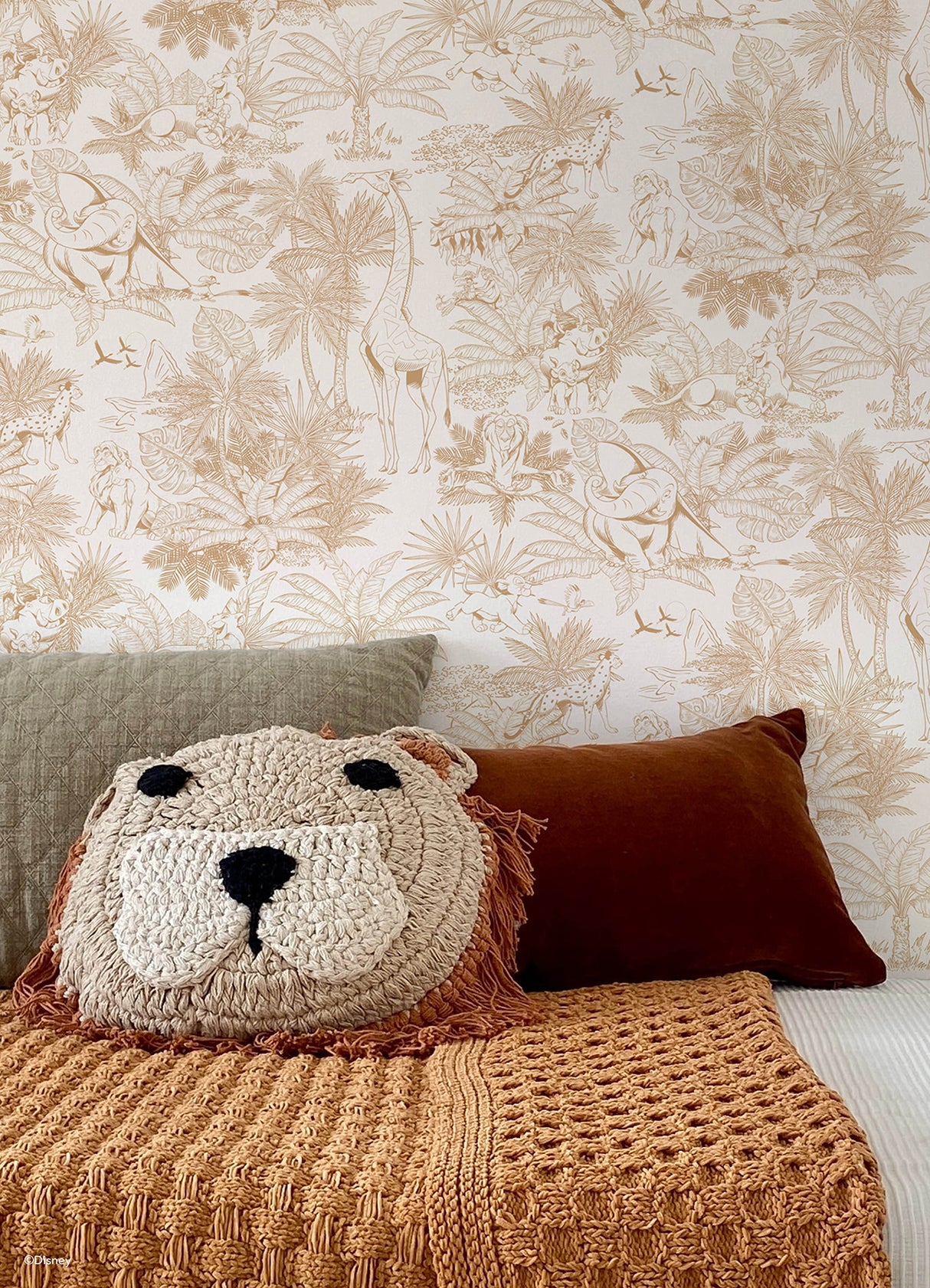 Disney Lion King Tropical Toile Burnt Orange by RoomMates Peel and Stick Kids Wallpaper Roll 20.5in x 18ft - RMWS1388