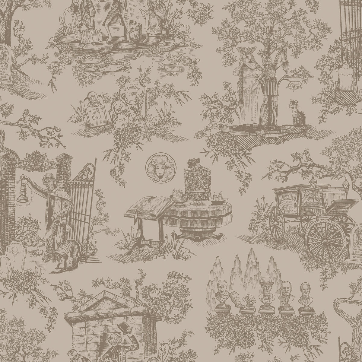Disney Haunted Mansion Toile Taupe Peel and Stick Wallpaper by RoomMates - RMWS1390