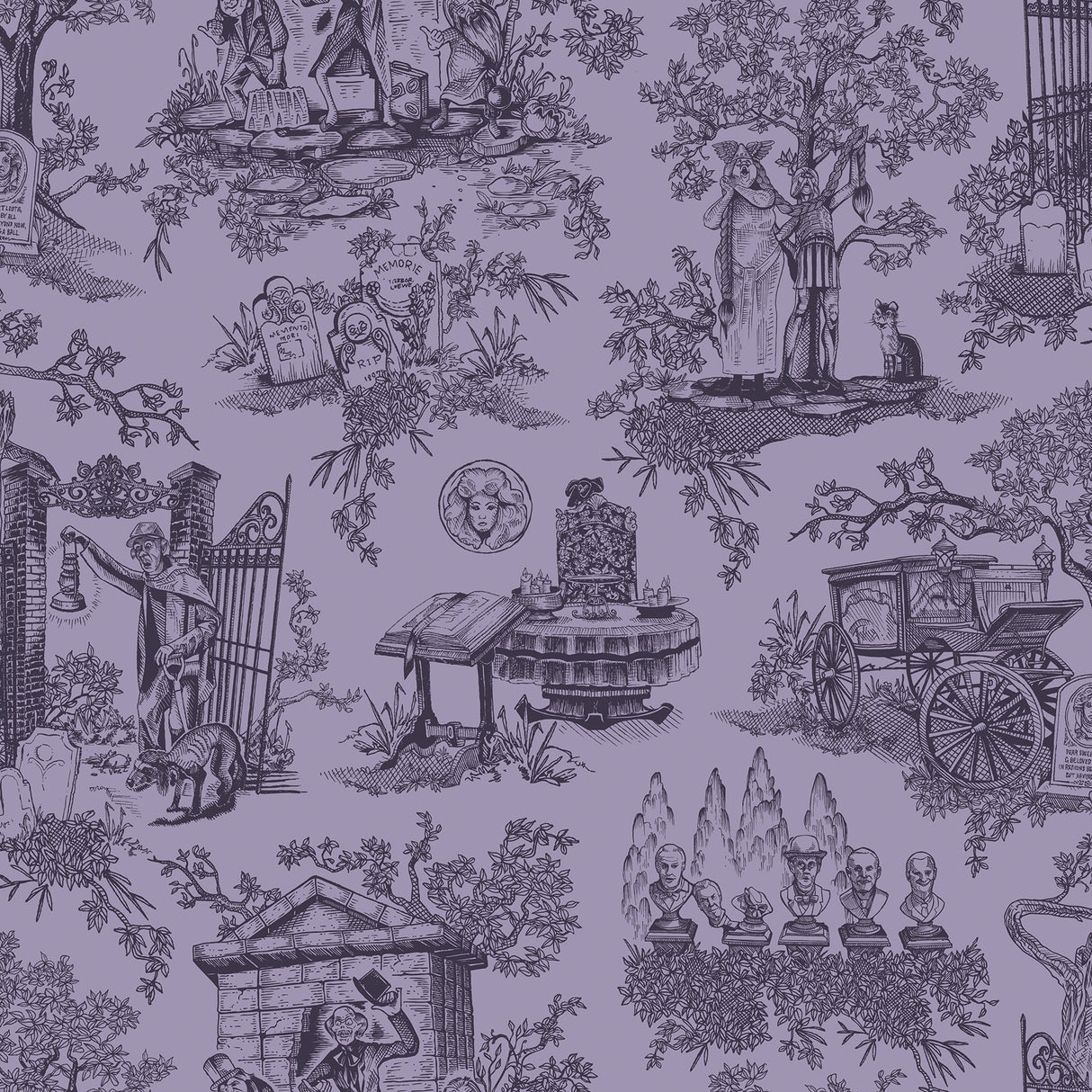 Disney Haunted Mansion Toile Purple Peel and Stick Wallpaper by RoomMates - RMWS1391