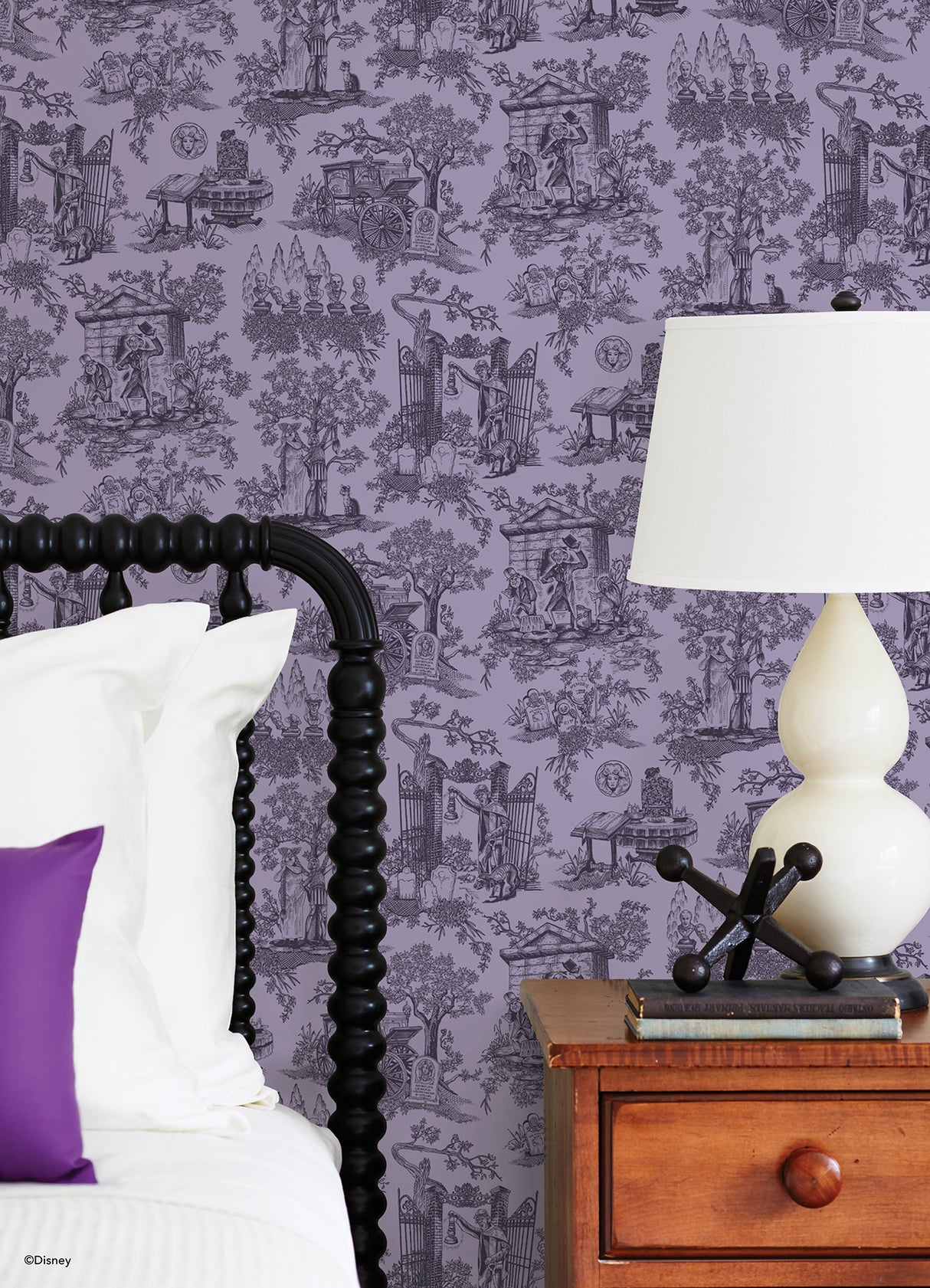 Disney Haunted Mansion Toile Purple by RoomMates Peel and Stick Wallpaper Inspired by the Iconic Haunted Mansion Attraction - RMWS1391
