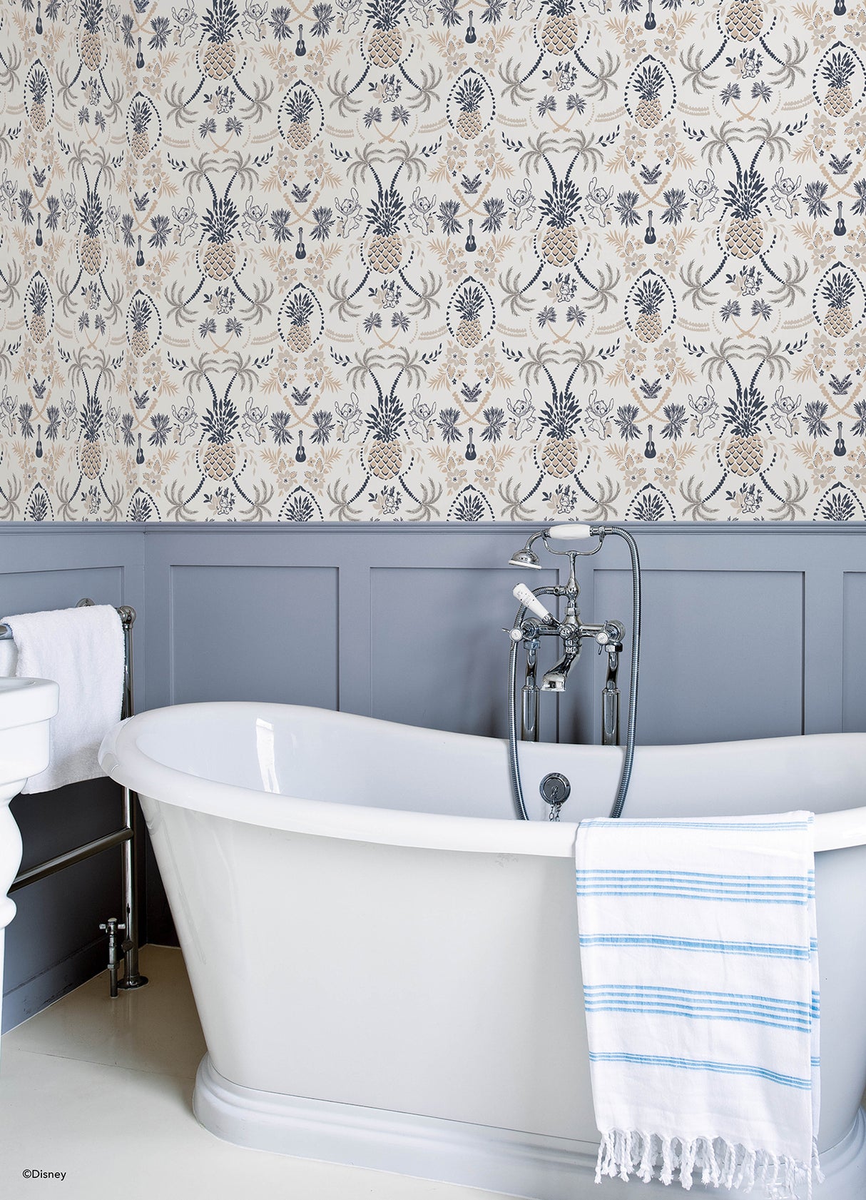 Disney Stitch Pineapple Damask Taupe and Blue by RoomMates Lilo and Stitch Tropical Island Peel and Stick Wallpaper - RMWS1392