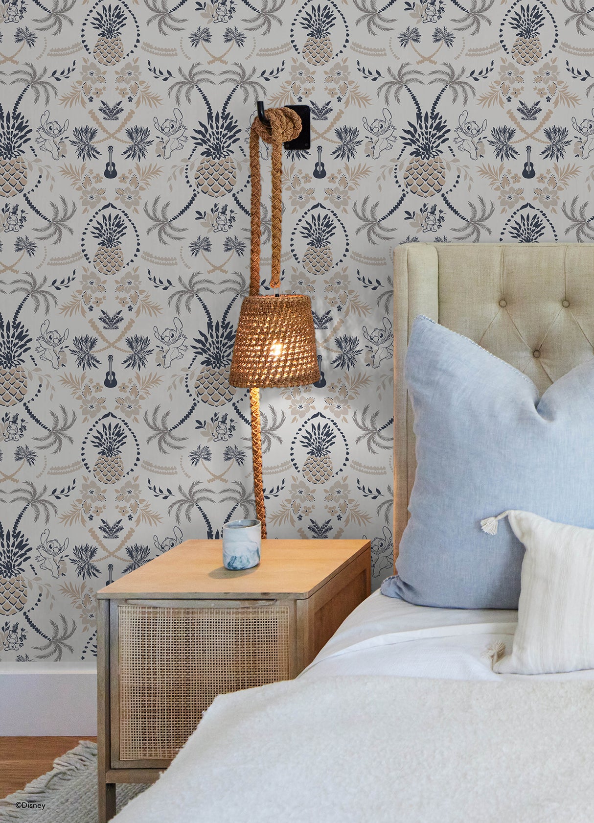 Disney Stitch Pineapple Damask Taupe and Blue by RoomMates Lilo and Stitch Tropical Island Peel and Stick Wallpaper - RMWS1392