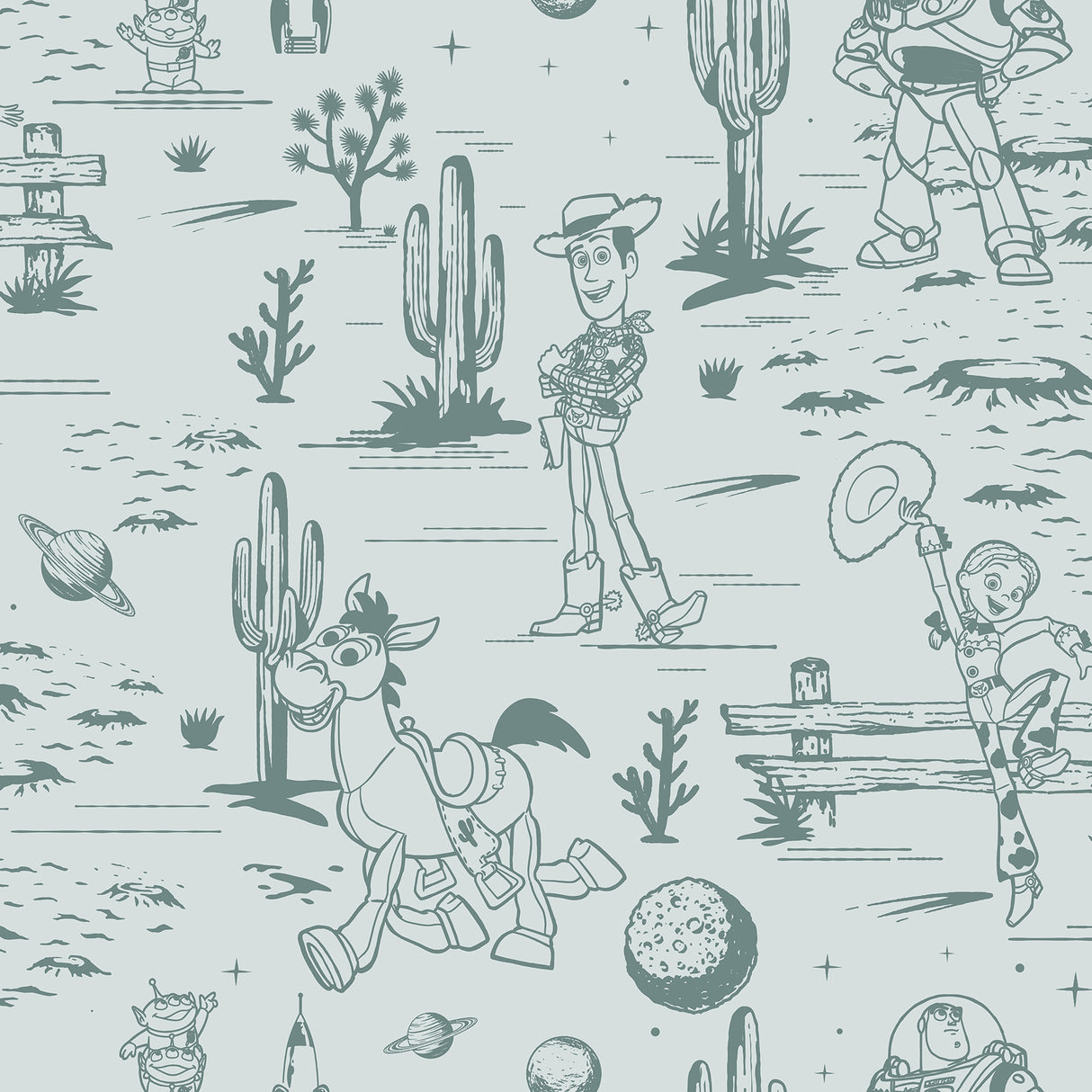 Disney Toy Story Toile Teal Peel and Stick Wallpaper by RoomMates RMWS1396