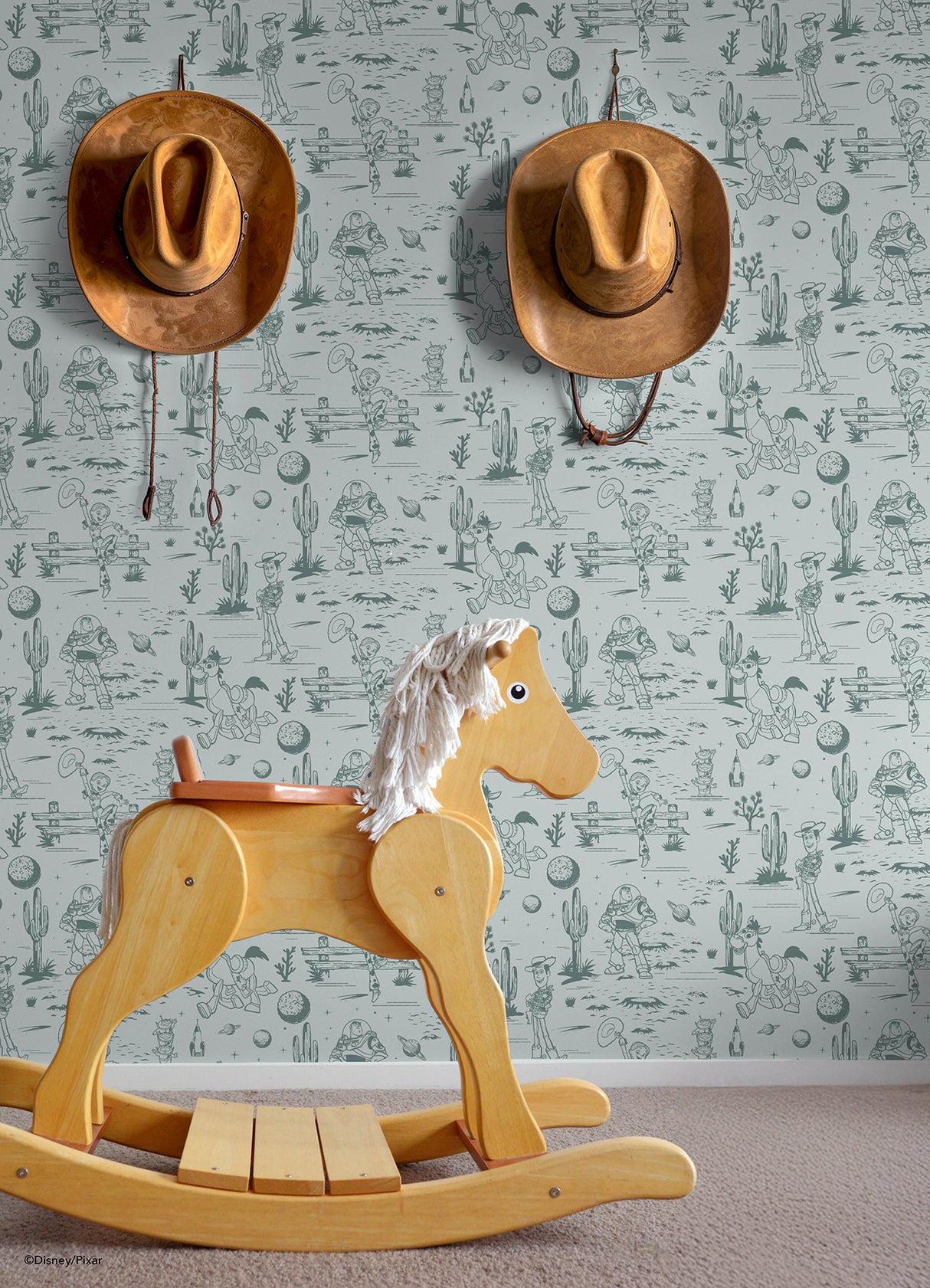 Disney Toy Story Toile Teal by RoomMates Western Desert Kids Character Peel and Stick Wallpaper - RMWS1396